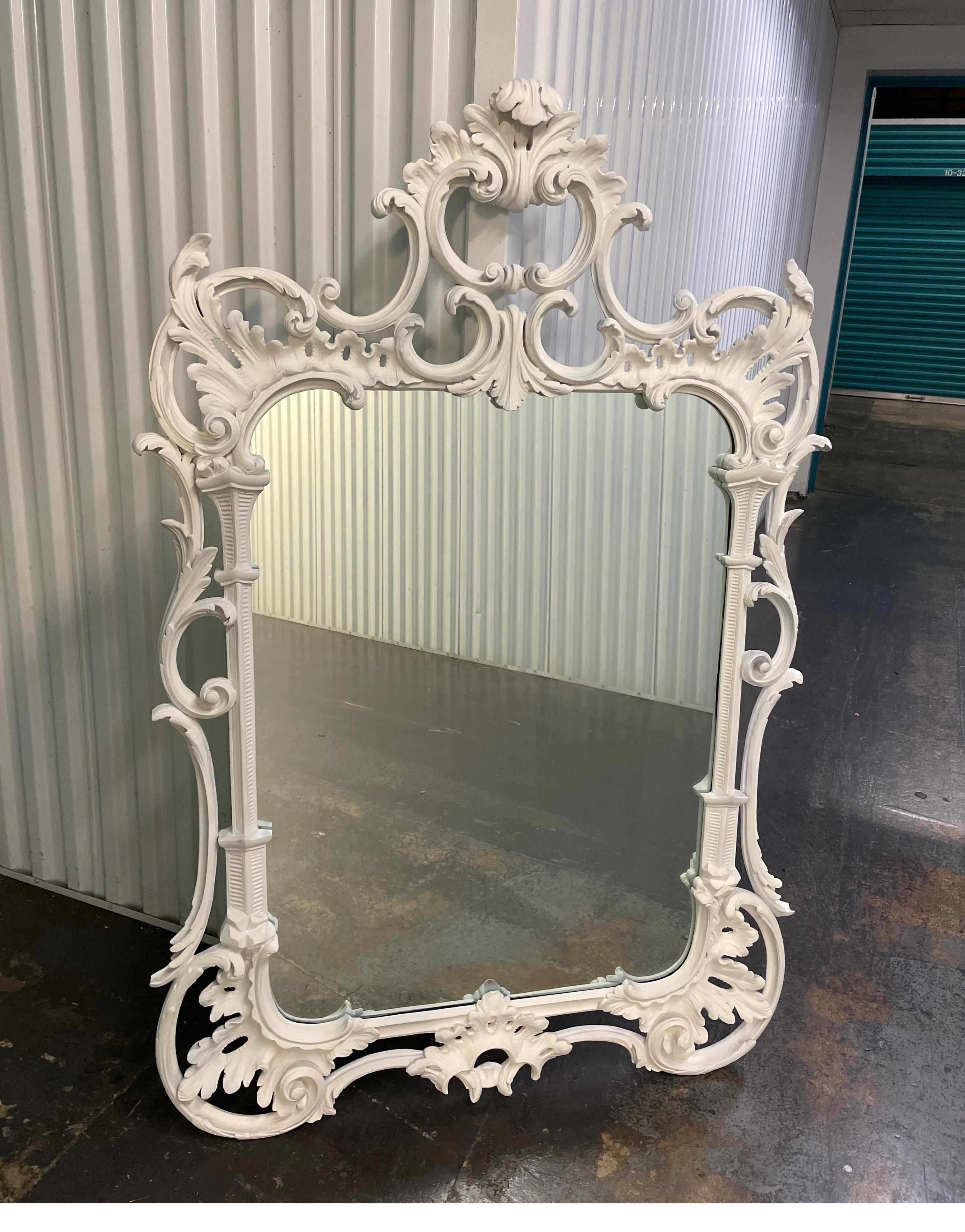 Large carved and painted Chinese Chippendale style Italian wall mirror. Beautifully carved with great detail. 