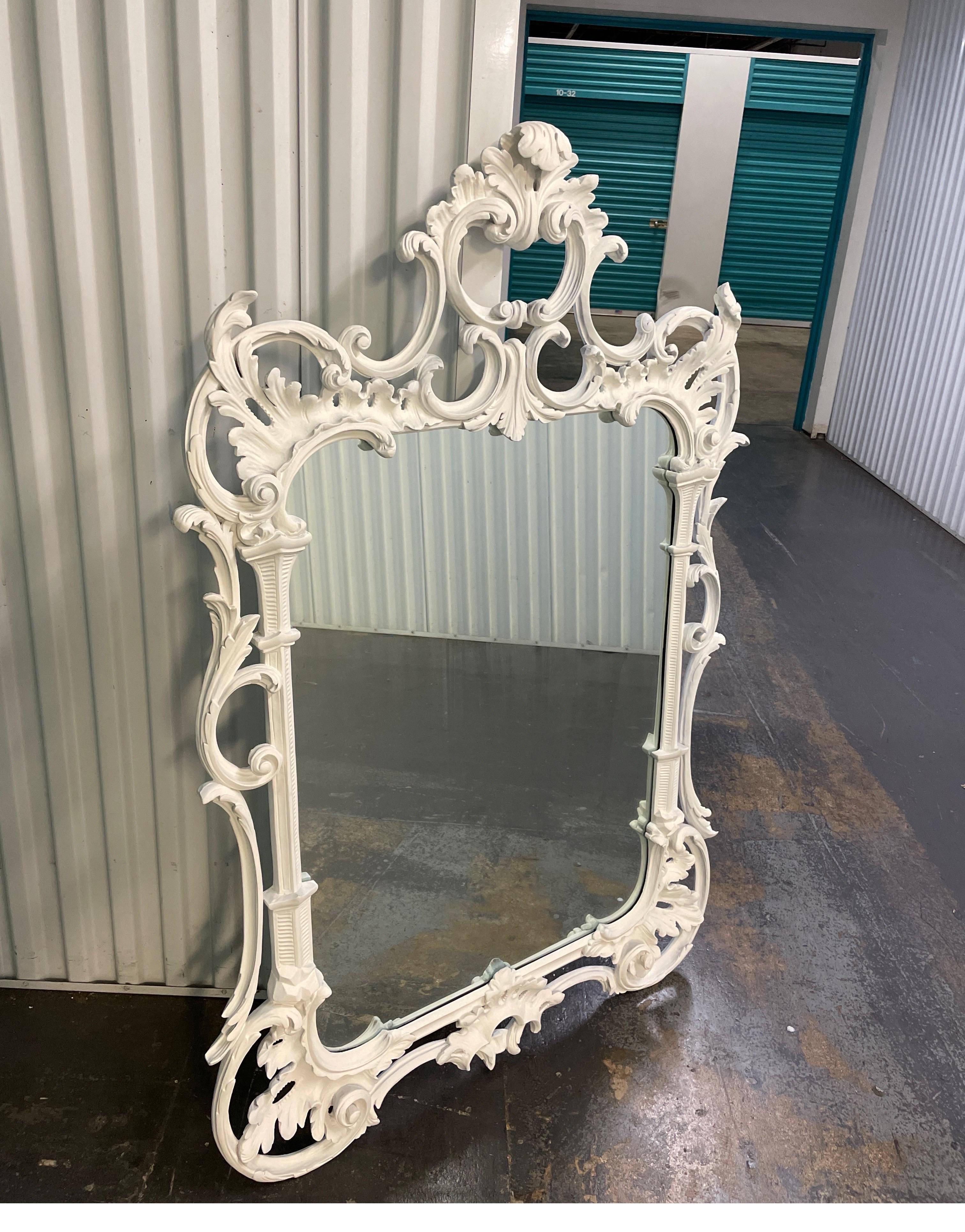 Large Hand Carved & Painted Italian Chinese Chippendale Style Mirror In Good Condition In West Palm Beach, FL