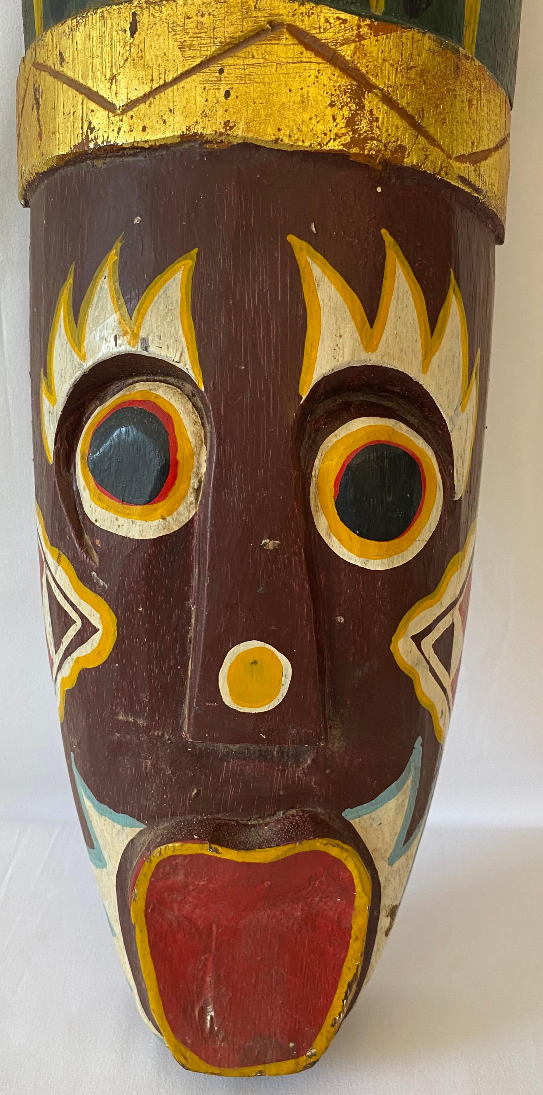 Large Hand-Carved & Painted Wooden Tribal Mask In Good Condition In Miami, FL