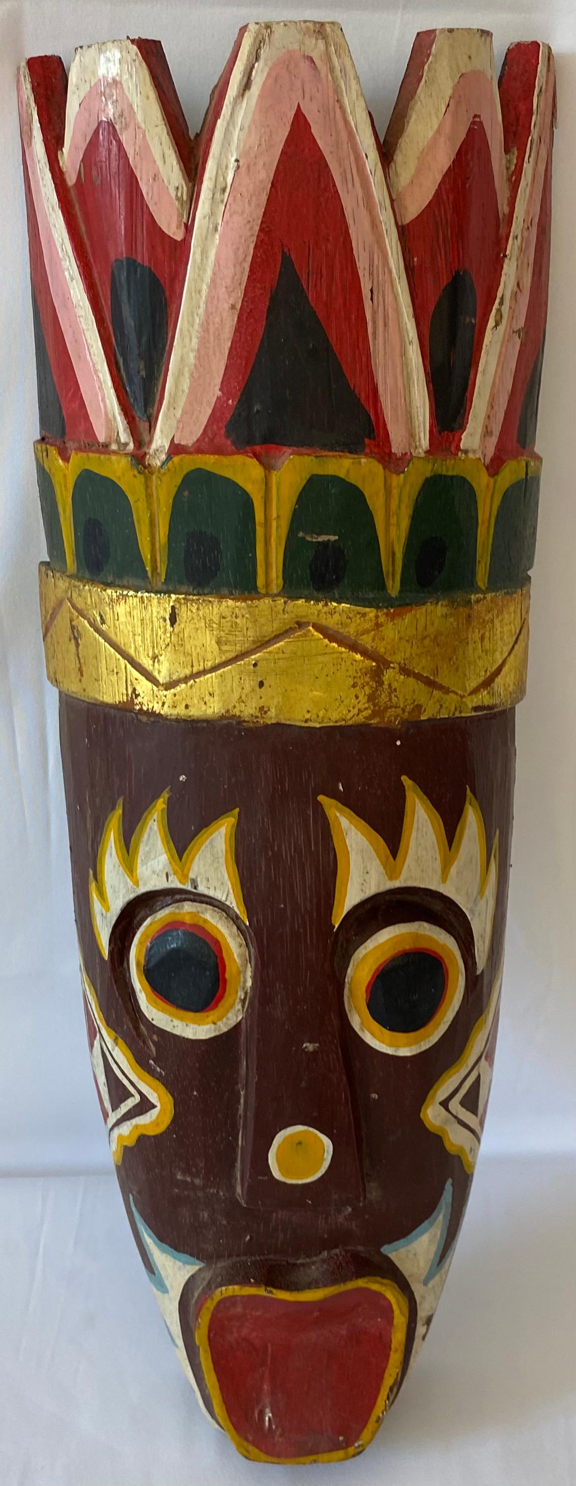 20th Century Large Hand-Carved & Painted Wooden Tribal Mask