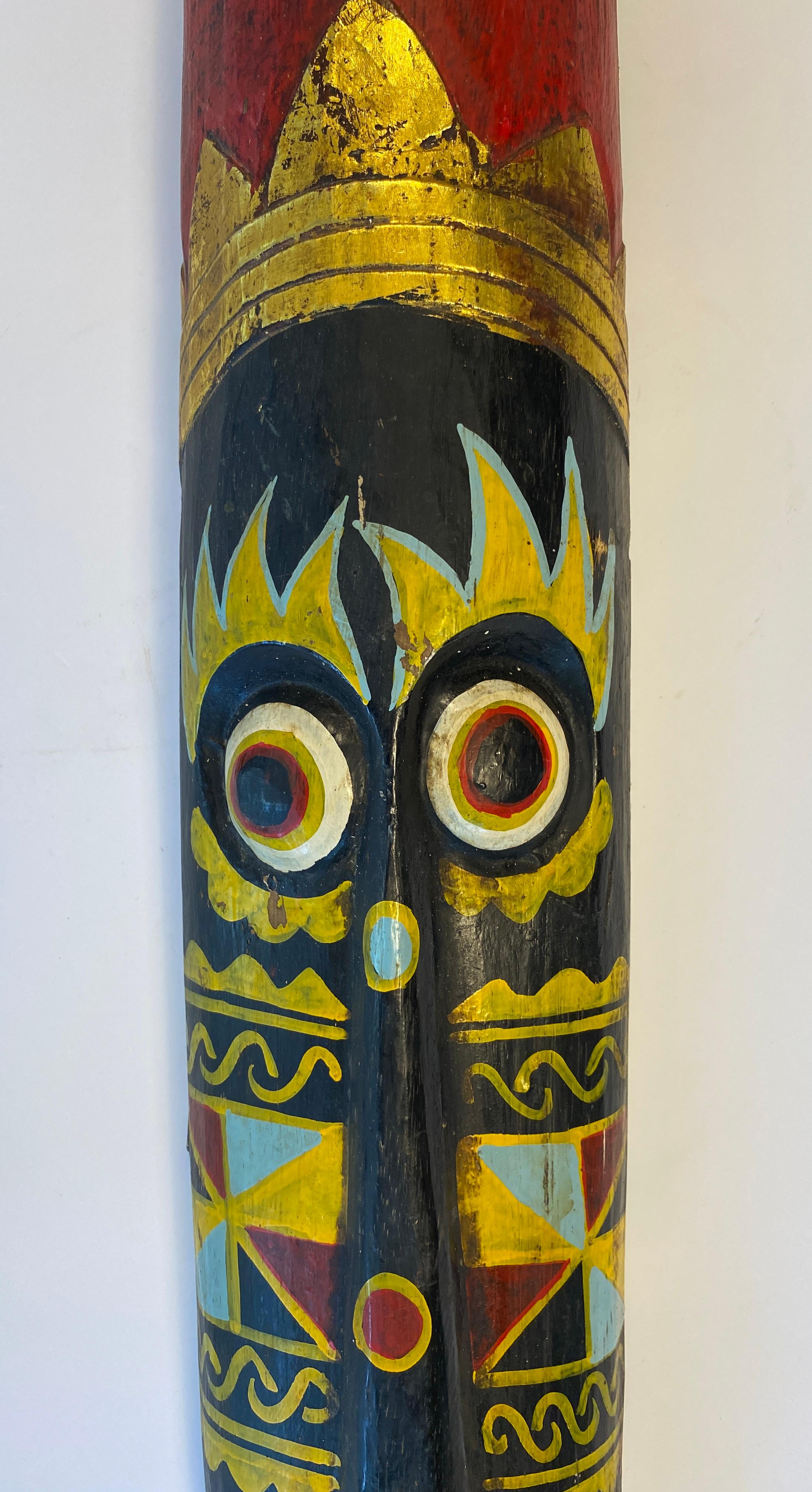American Large Hand-Carved & Painted Wooden Tribal Mask For Sale