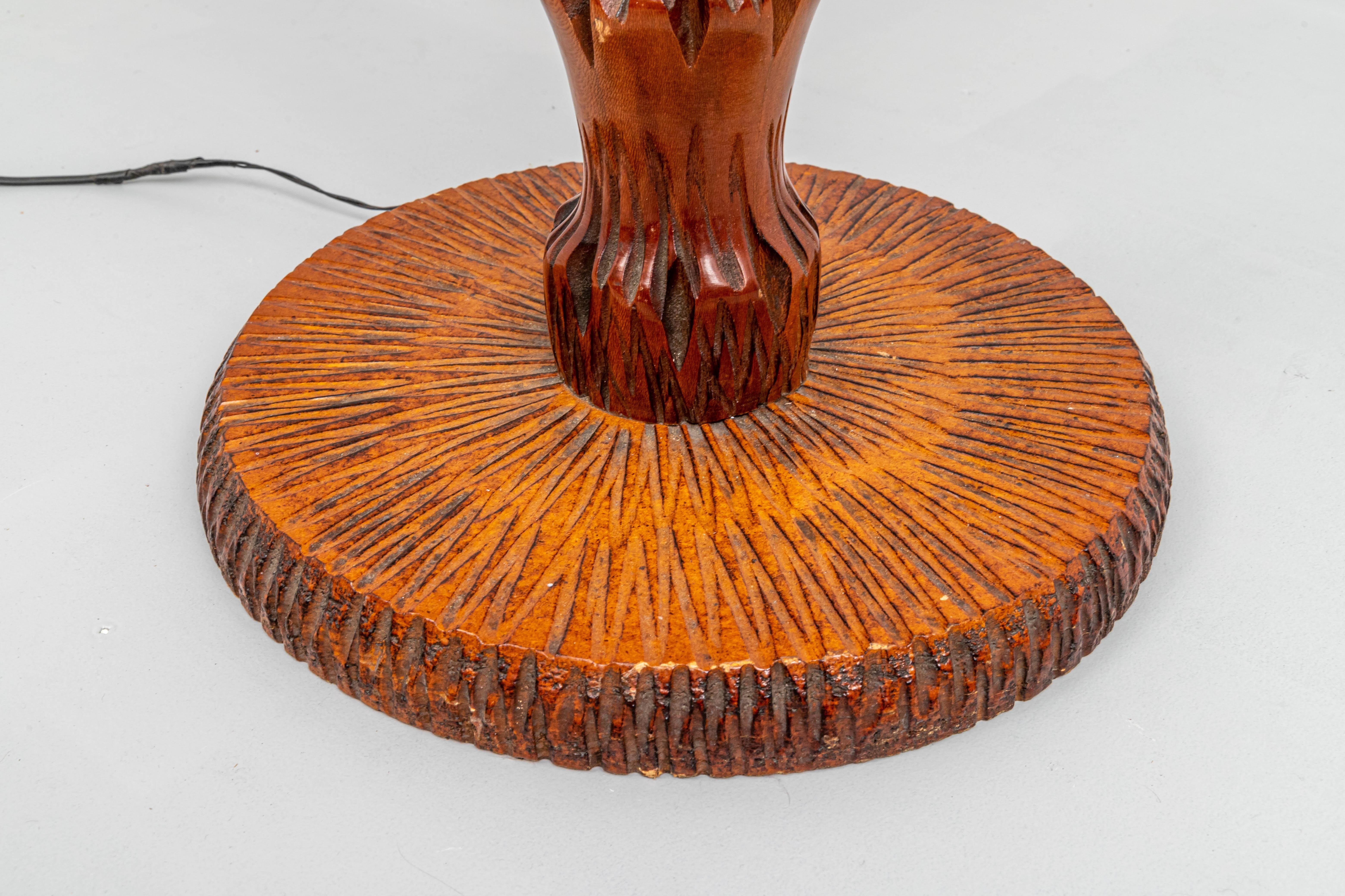 Large Hand-Carved Palm Lamp in Wood and Skin Iso Aldo Tura, Italy, 1970's In Good Condition In Amsterdam, NL