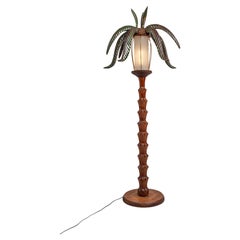 Used Large Hand-Carved Palm Lamp in Wood and Skin Iso Aldo Tura, Italy, 1970's