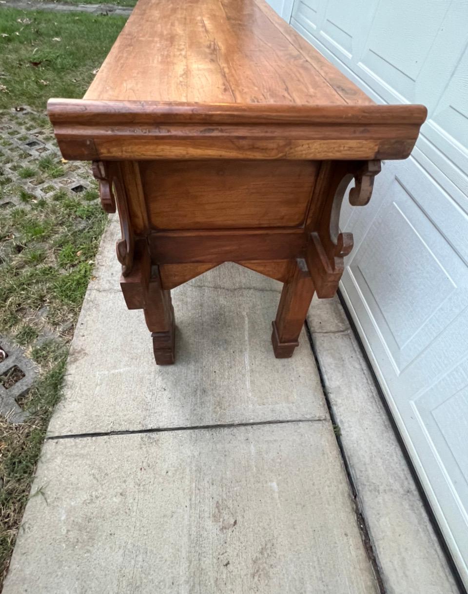 Large Hand Carved Pine Console Table Made in Indonesia For Sale 4