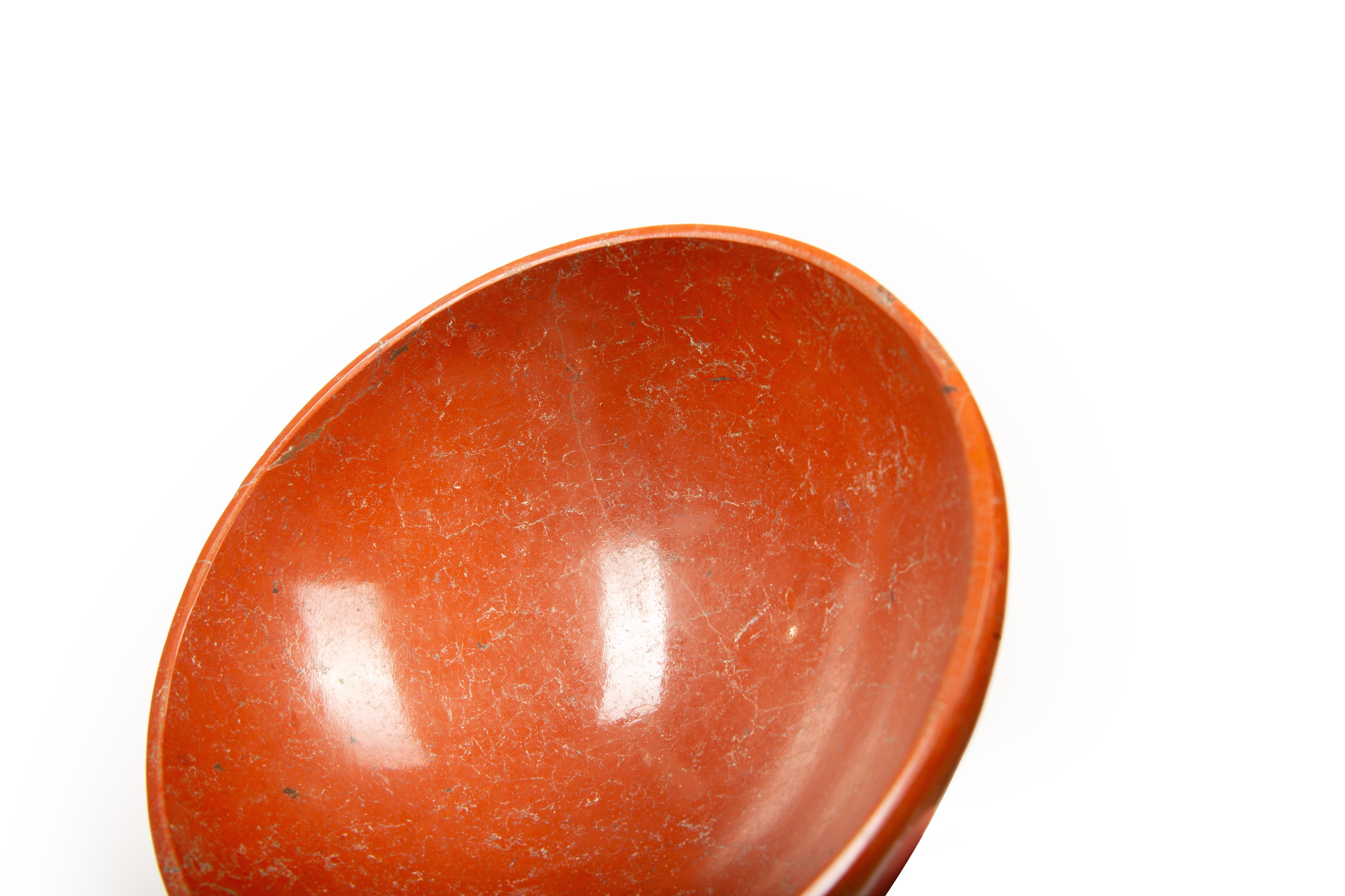 Indian Large Hand-Carved Red Jasper Bowl from India For Sale