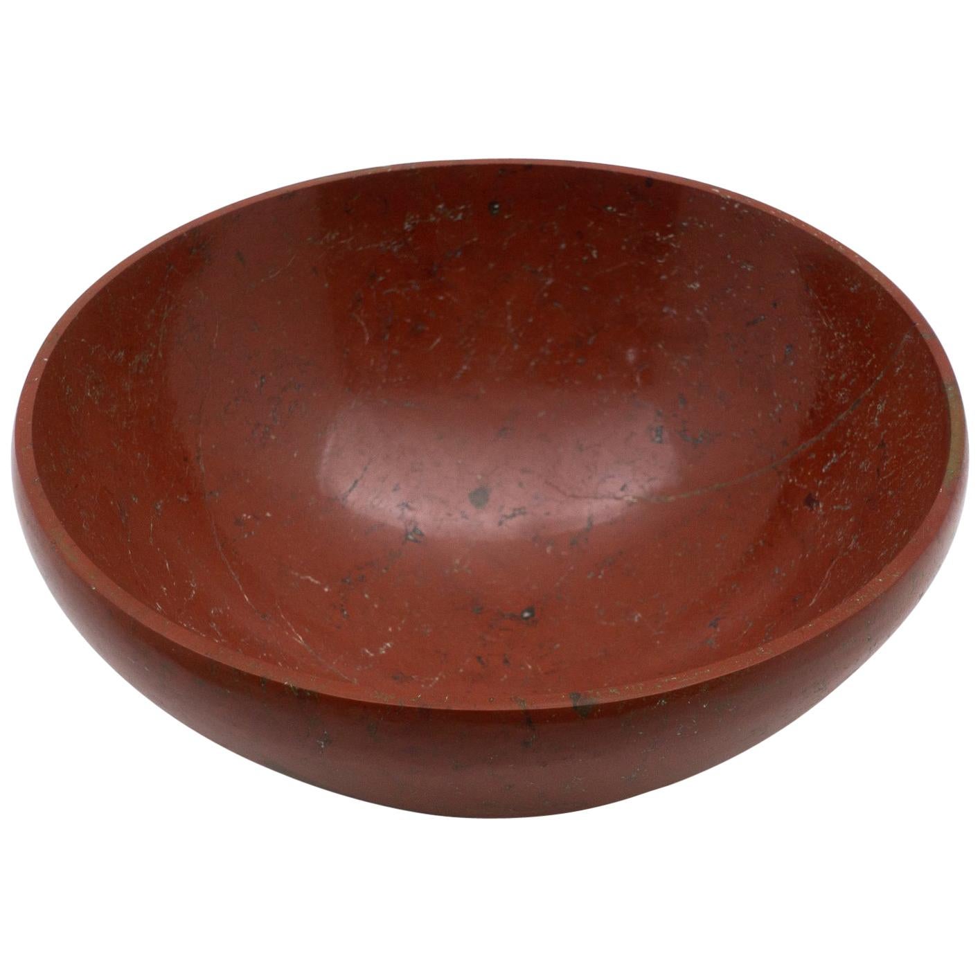 Large Hand-Carved Red Jasper Bowl from India