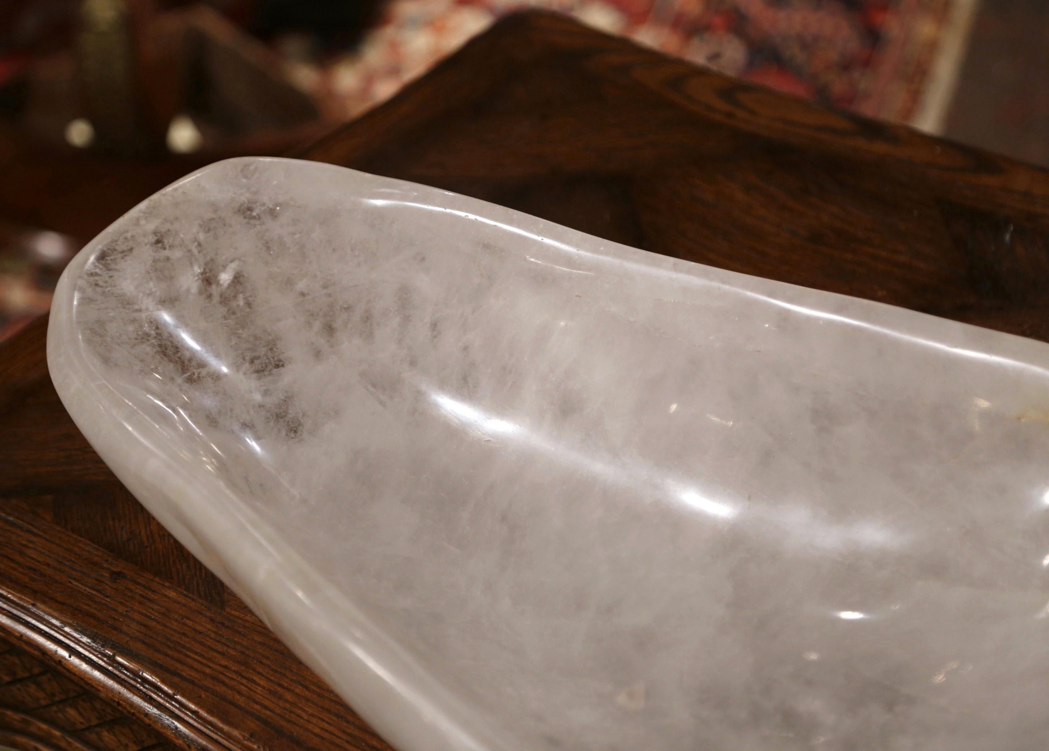 Brazilian Large Hand Carved Rock Crystal Quartz Decorative Bowl from Brazil For Sale