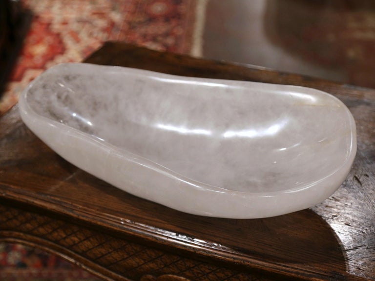 Large Hand Carved Rock Crystal Quartz Decorative Bowl from Brazil In Excellent Condition For Sale In Dallas, TX