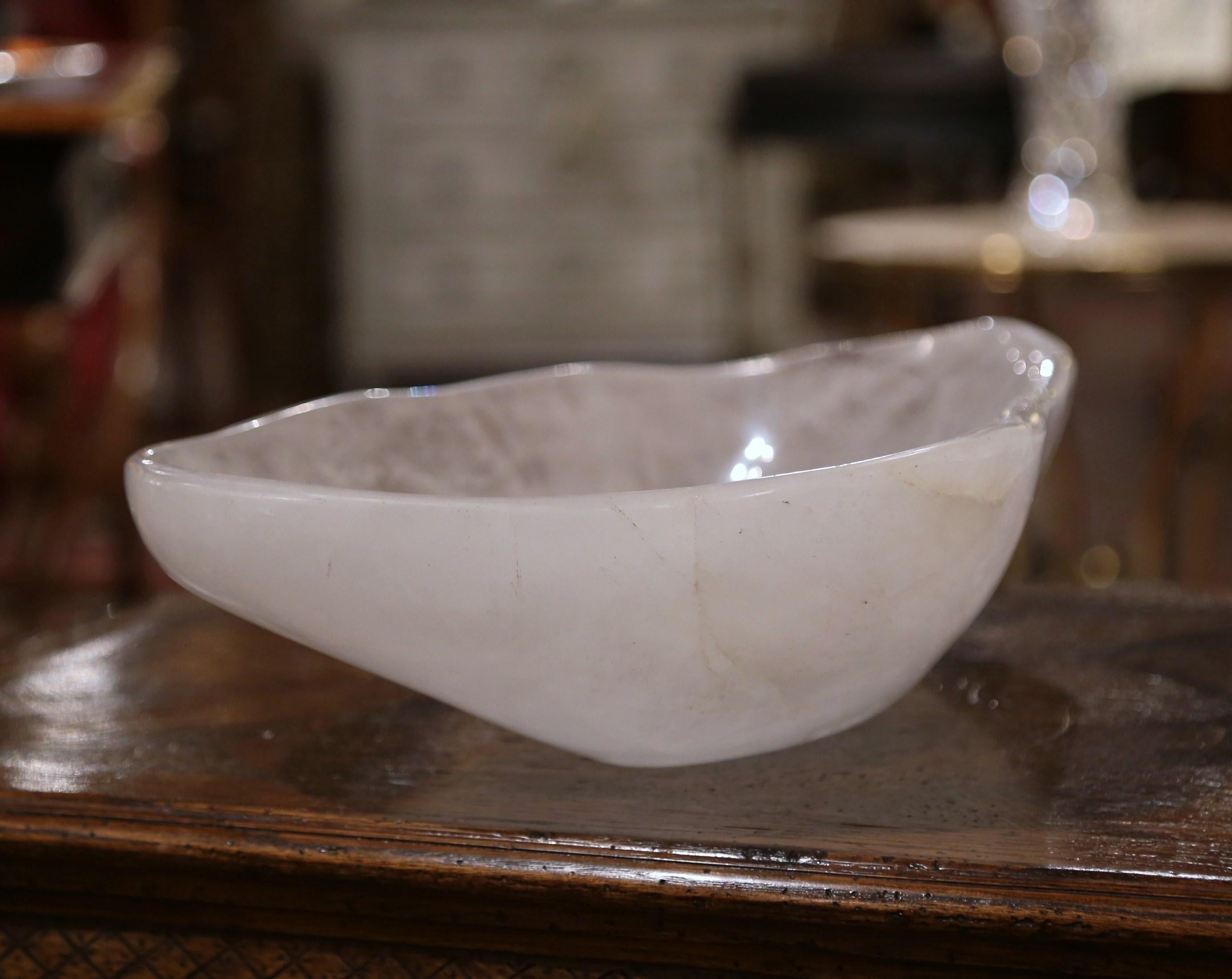 Contemporary Large Hand Carved Rock Crystal Quartz Decorative Bowl from Brazil For Sale