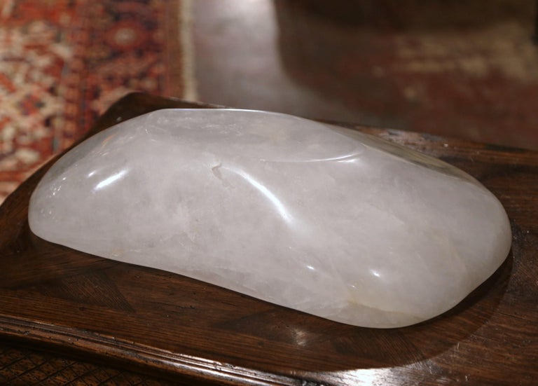 Large Hand Carved Rock Crystal Quartz Decorative Bowl from Brazil For Sale 2