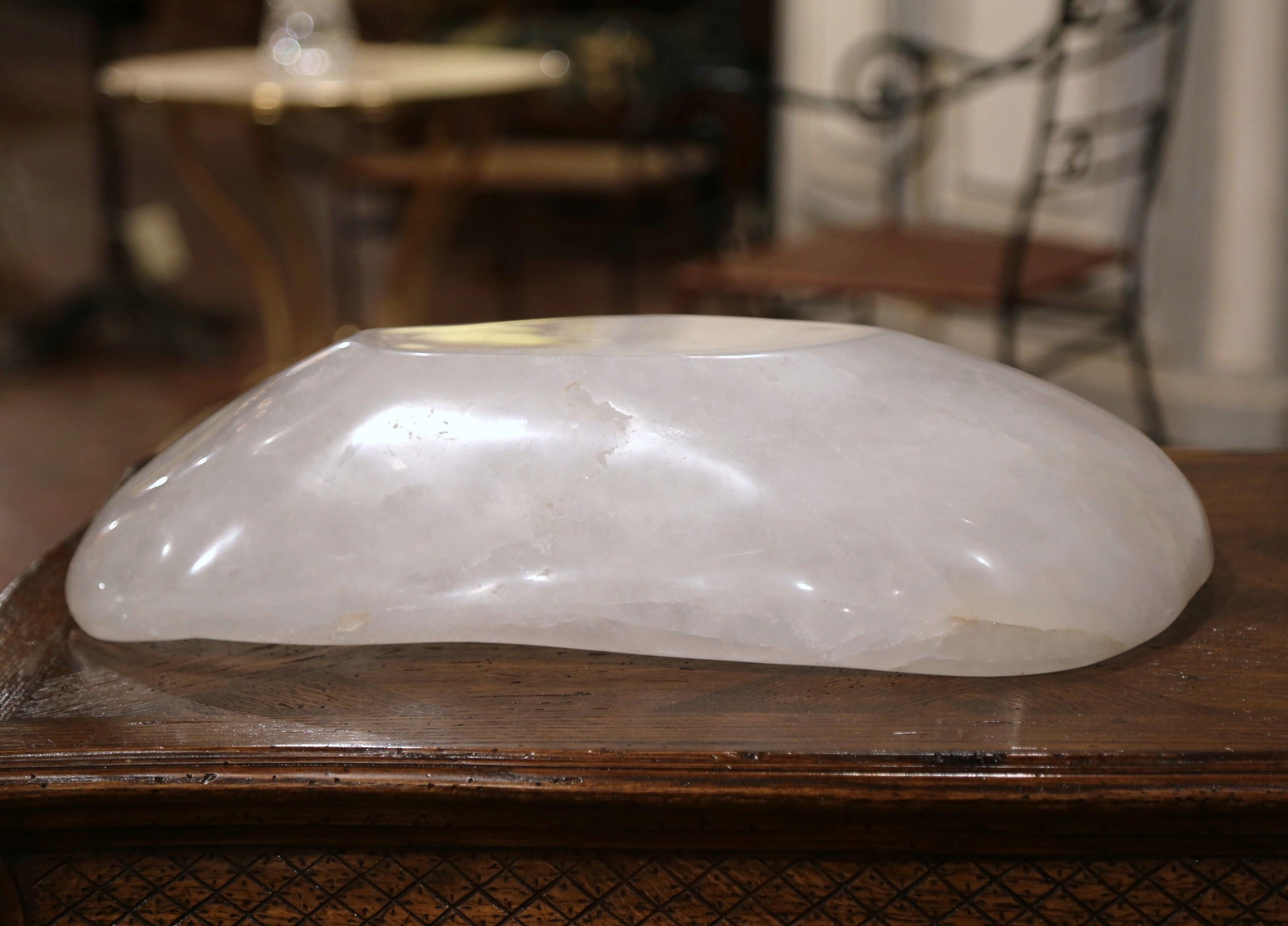 Large Hand Carved Rock Crystal Quartz Decorative Bowl from Brazil For Sale 2