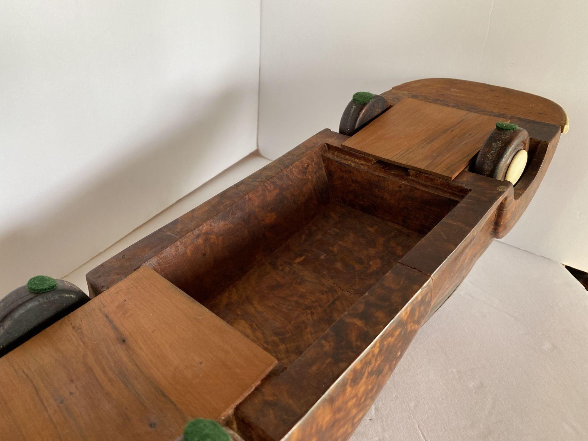 Large Carved Rolls Royce Delahaye Burl-wood, Ebony Car w/ Hidden Compartment 1