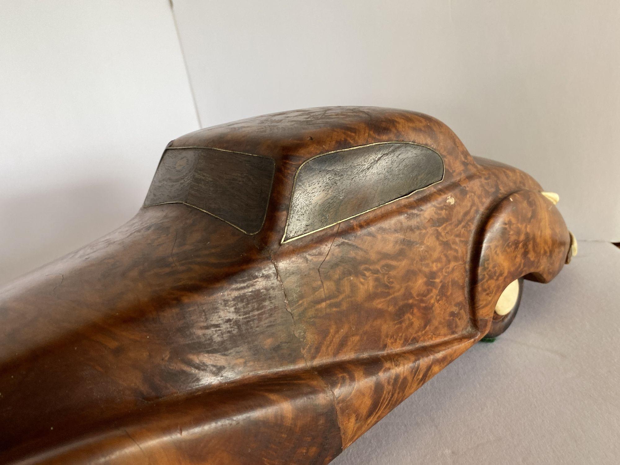 Large Hand Carved Rolls Royce Delahaye Burlwood, Ebony Car w/ Hidden Compartment 5