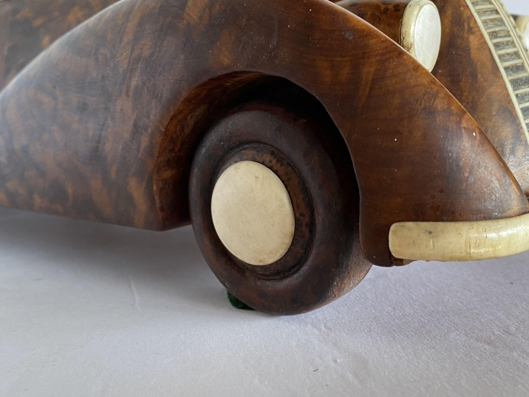 Large Hand Carved Rolls Royce Delahaye Burlwood, Ebony Car w/ Hidden Compartment 7