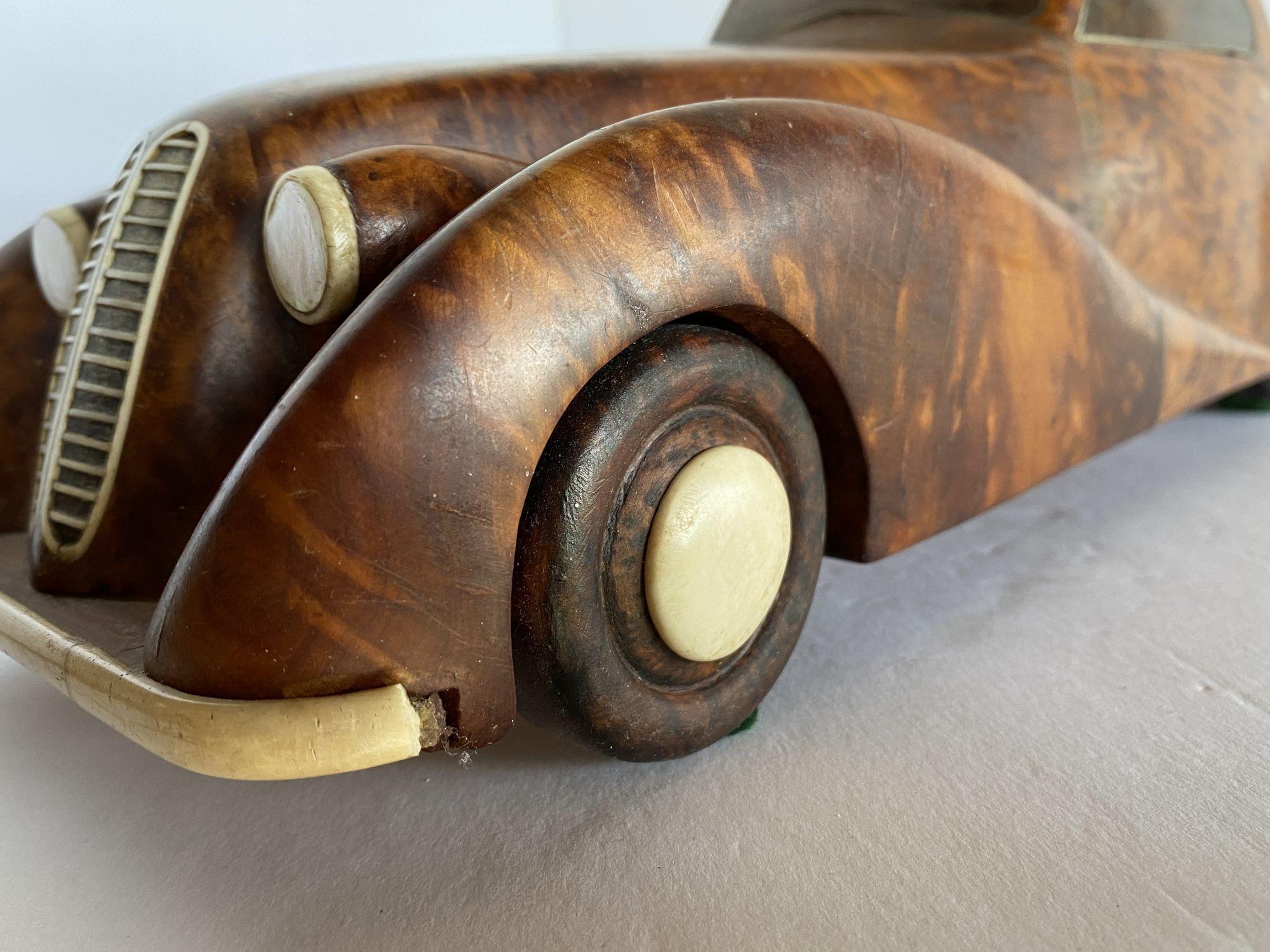 Large Hand Carved Rolls Royce Delahaye Burlwood, Ebony Car w/ Hidden Compartment 8