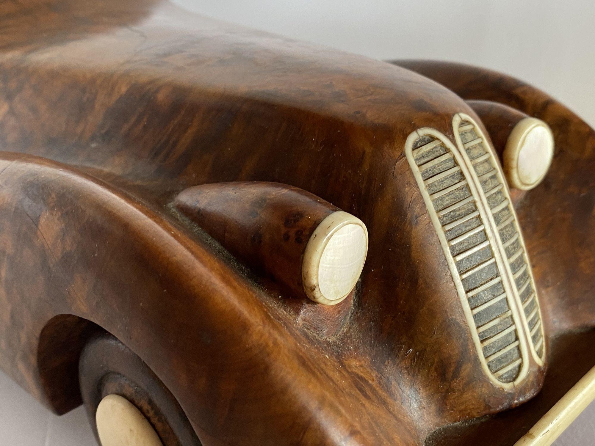 Large Hand Carved Rolls Royce Delahaye Burlwood, Ebony Car w/ Hidden Compartment 9
