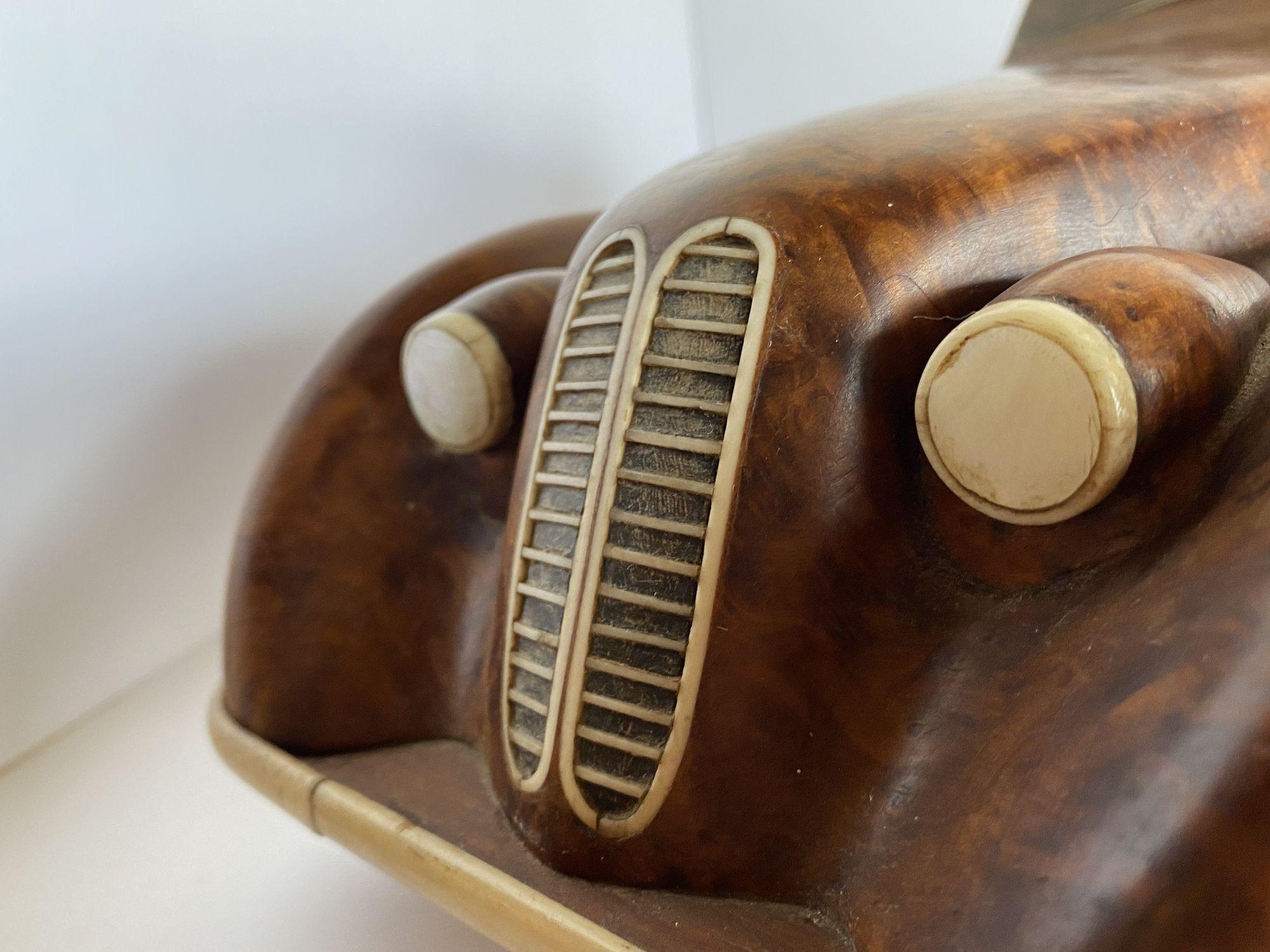 Large Hand Carved Rolls Royce Delahaye Burlwood, Ebony Car w/ Hidden Compartment 10