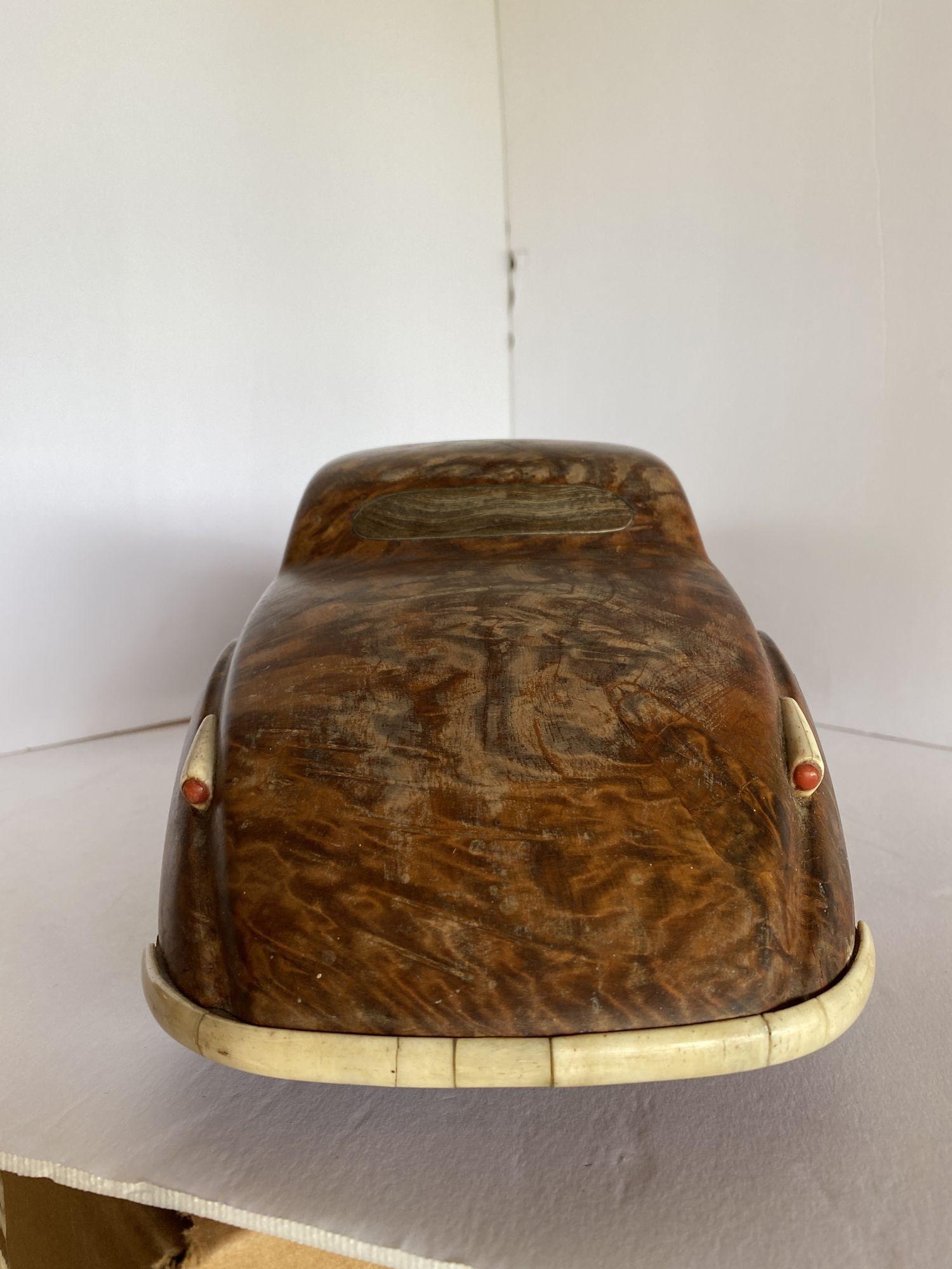 Large Carved Rolls Royce Delahaye Burl-wood, Ebony Car w/ Hidden Compartment In Excellent Condition In Van Nuys, CA