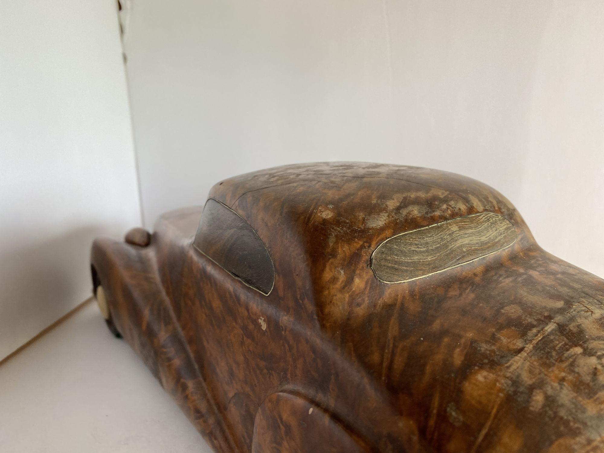 Large Hand Carved Rolls Royce Delahaye Burlwood, Ebony Car w/ Hidden Compartment 1