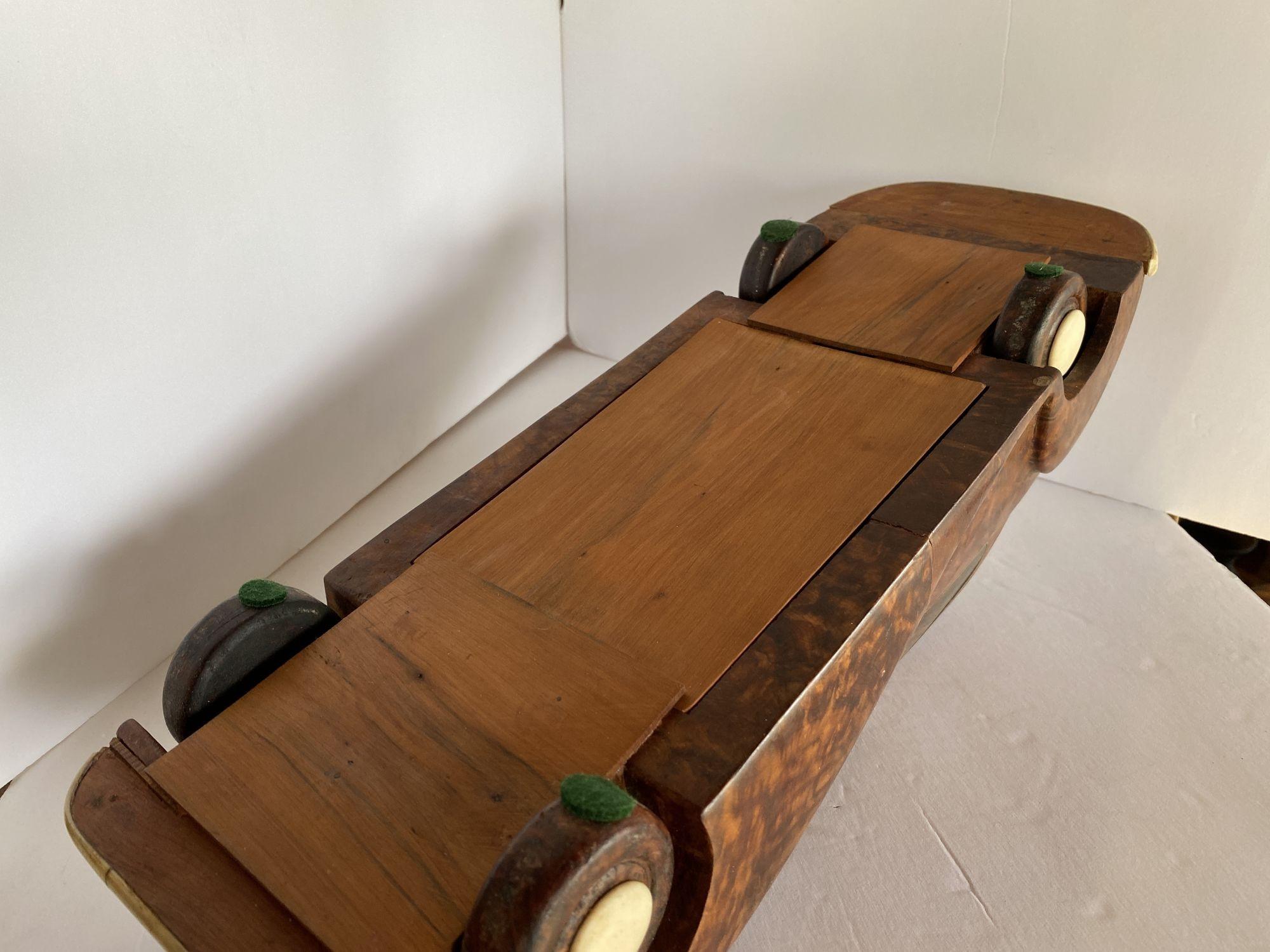 Large Hand Carved Rolls Royce Delahaye Burlwood, Ebony Car w/ Hidden Compartment 2