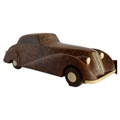 Vintage Large Carved Rolls Royce Delahaye Burl-wood, Ebony Car w/ Hidden Compartment 