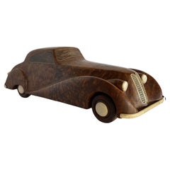 Large Hand Carved Rolls Royce Delahaye Burlwood, Ebony Car w/ Hidden Compartment