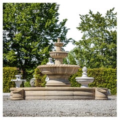 Large Hand-Carved Sandstone Courtyard Fountain, 21st Century