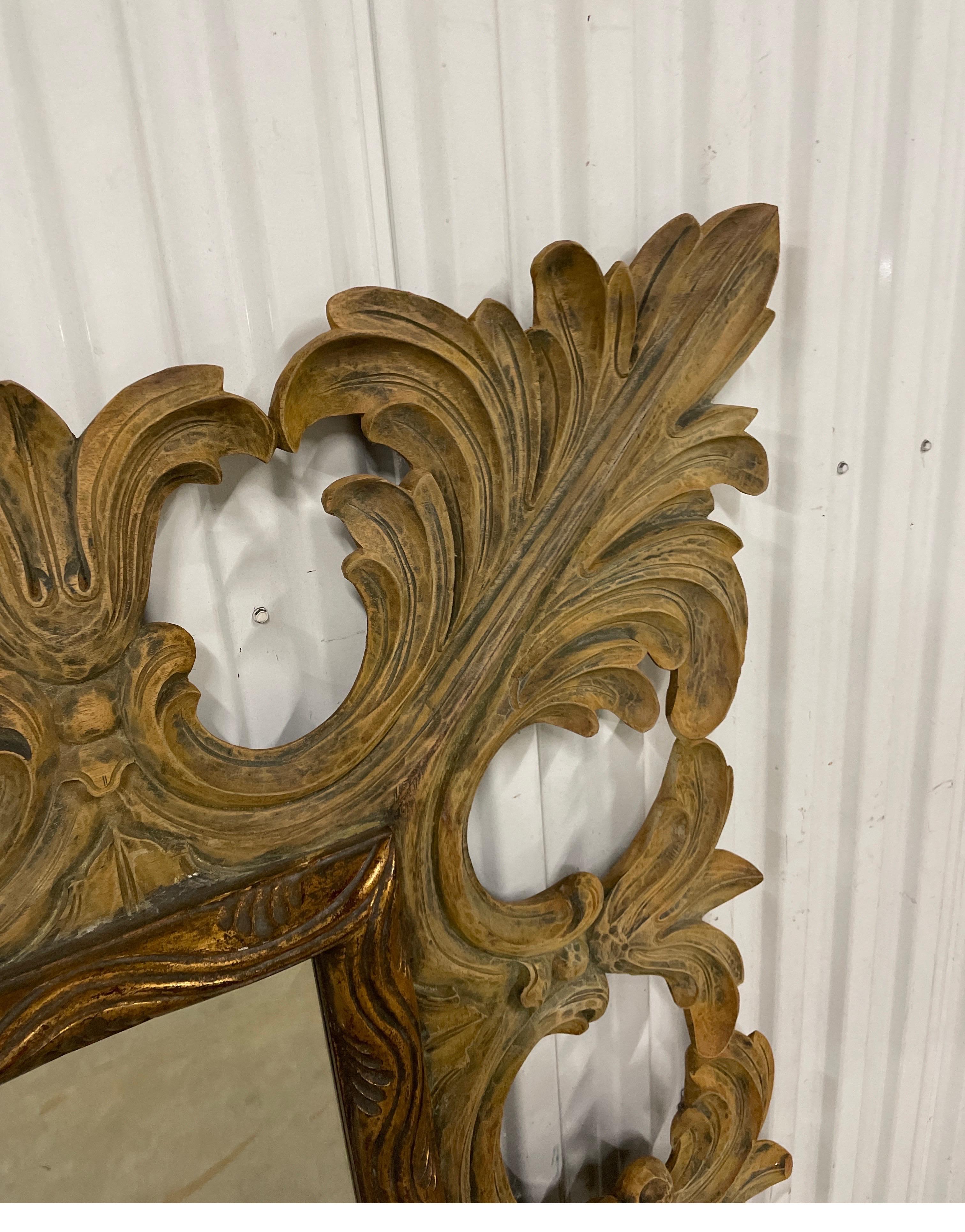 American Large Hand Carved Scroll & Foliate Mirror by Harrison & Gil For Sale