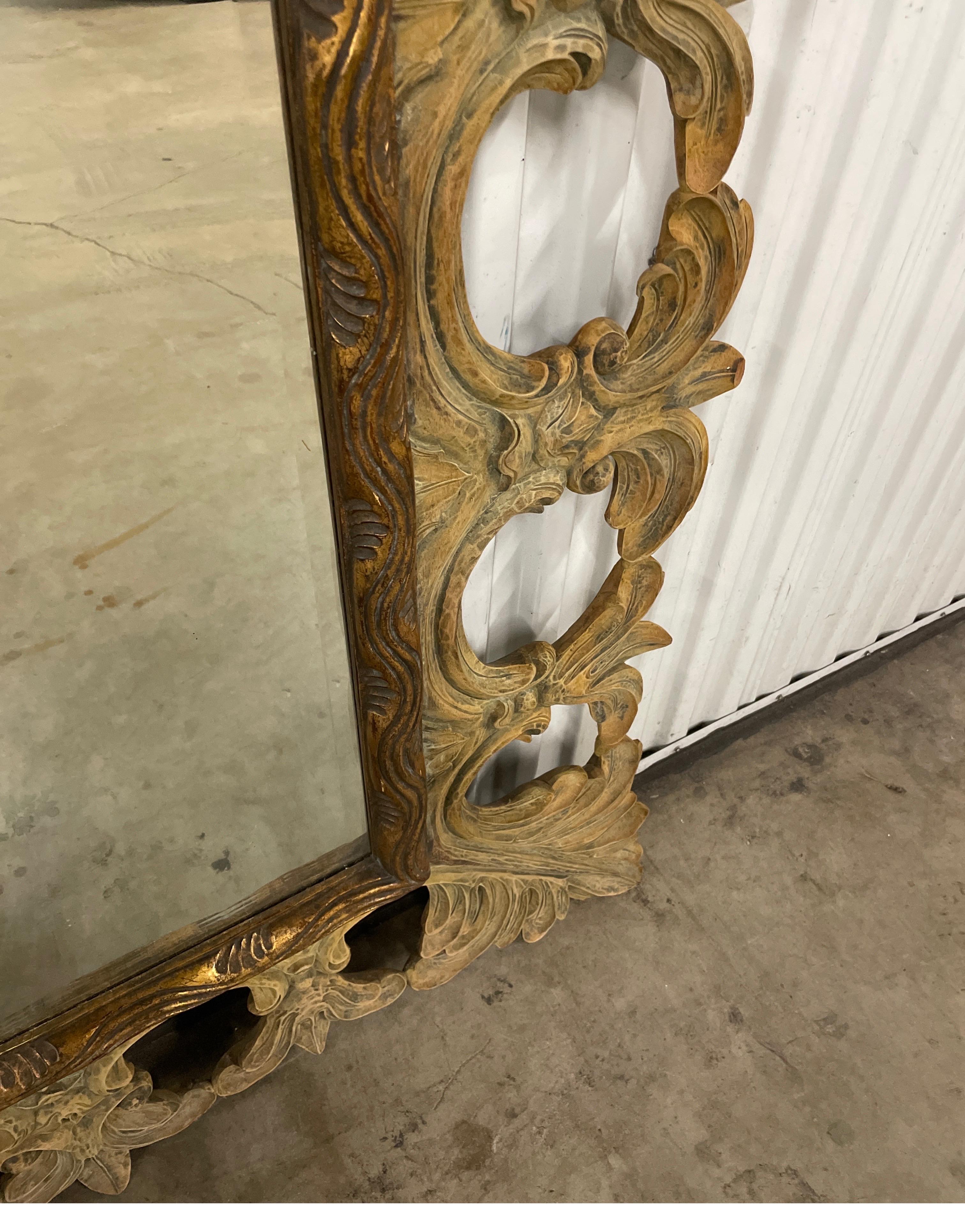 Large Hand Carved Scroll & Foliate Mirror by Harrison & Gil In Good Condition For Sale In West Palm Beach, FL