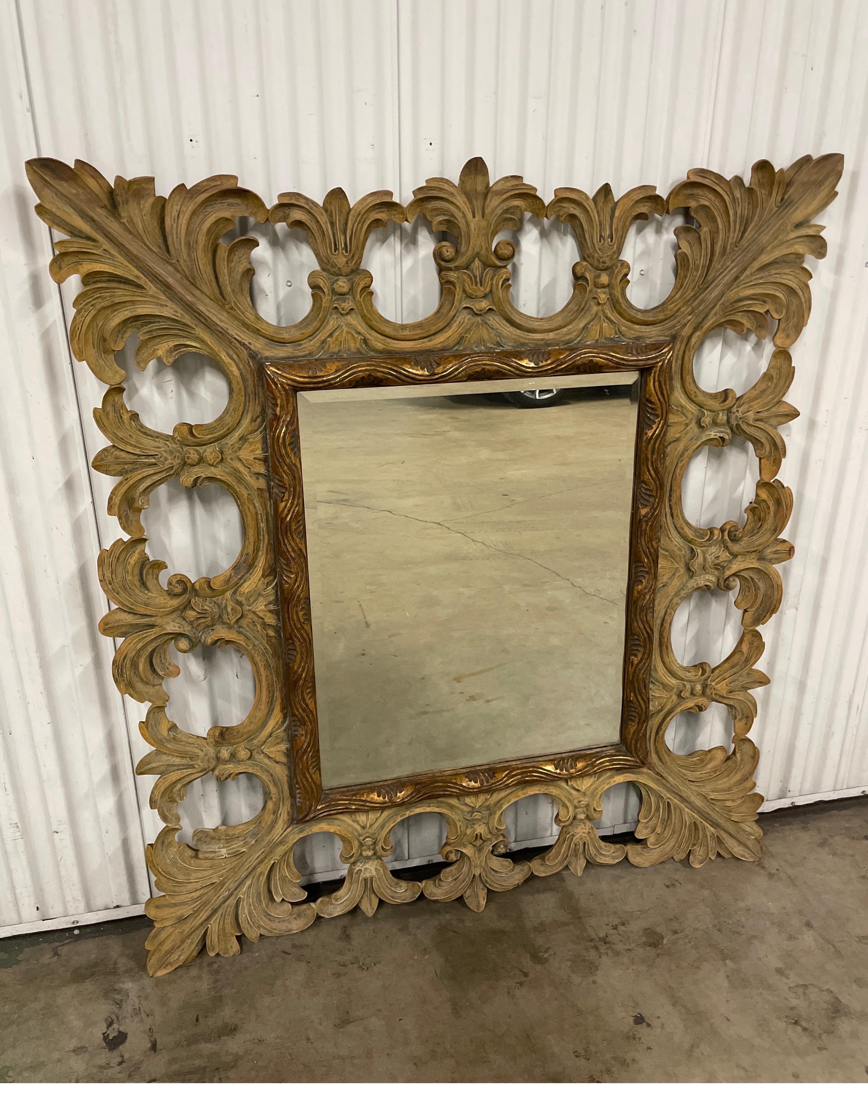 Large Hand Carved Scroll & Foliate Mirror by Harrison & Gil For Sale 1
