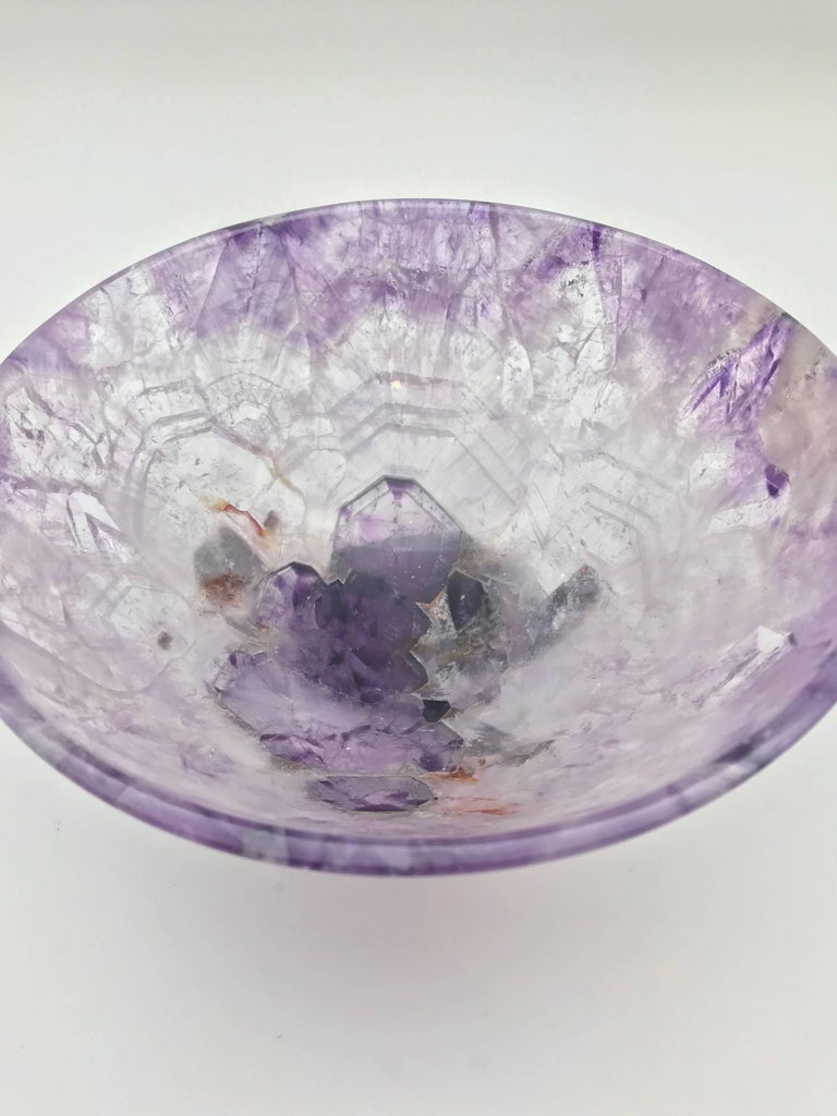 Indian Large Hand-Carved Semi-Precious Gemstone Amethyst Bowl from India For Sale