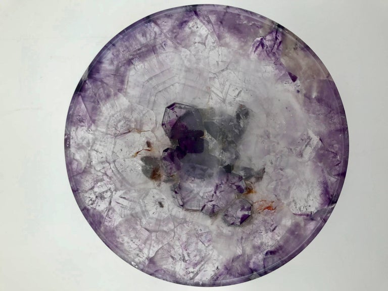 Large Hand-Carved Semi-Precious Gemstone Amethyst Bowl from India In Excellent Condition For Sale In New York, NY