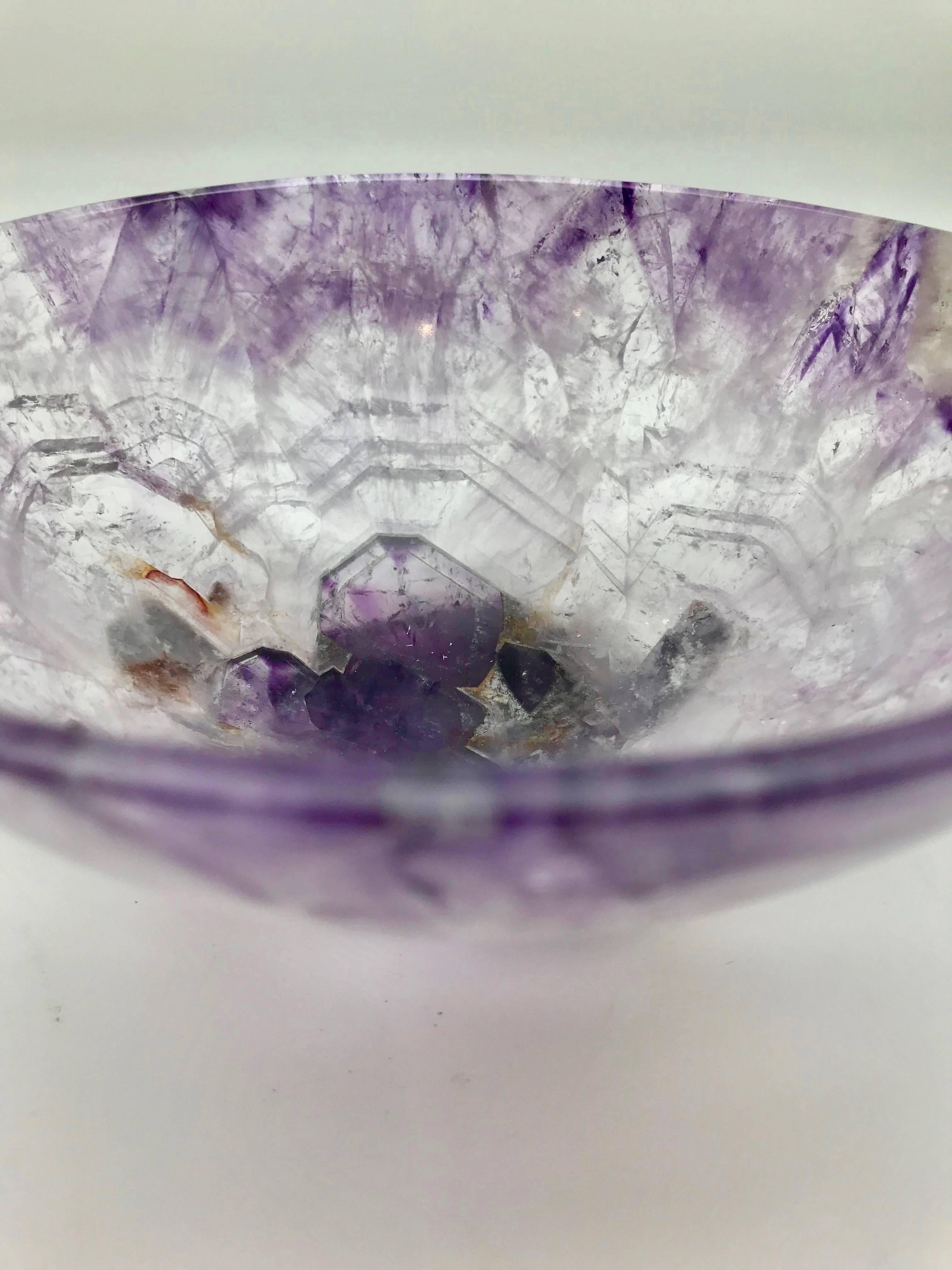 Indian Large Hand-Carved Semi-Precious Gemstone Amethyst Bowl from India