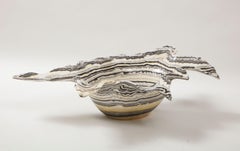 Large Hand Carved Shaped Onyx Bowl or Centerpiece in Black, White and Gray
