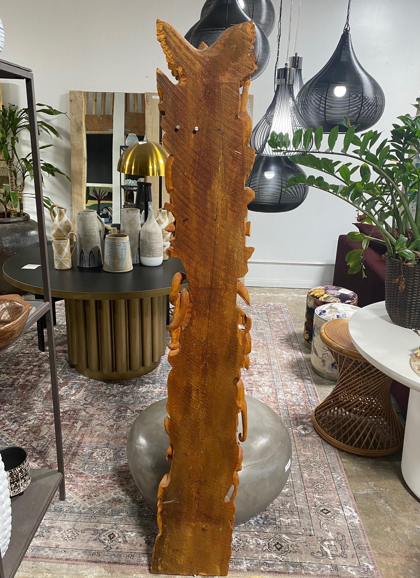 Large Hand Carved Signed Wood Jungle Wildlife Animal Scene Totem Sculpture Pole For Sale 11