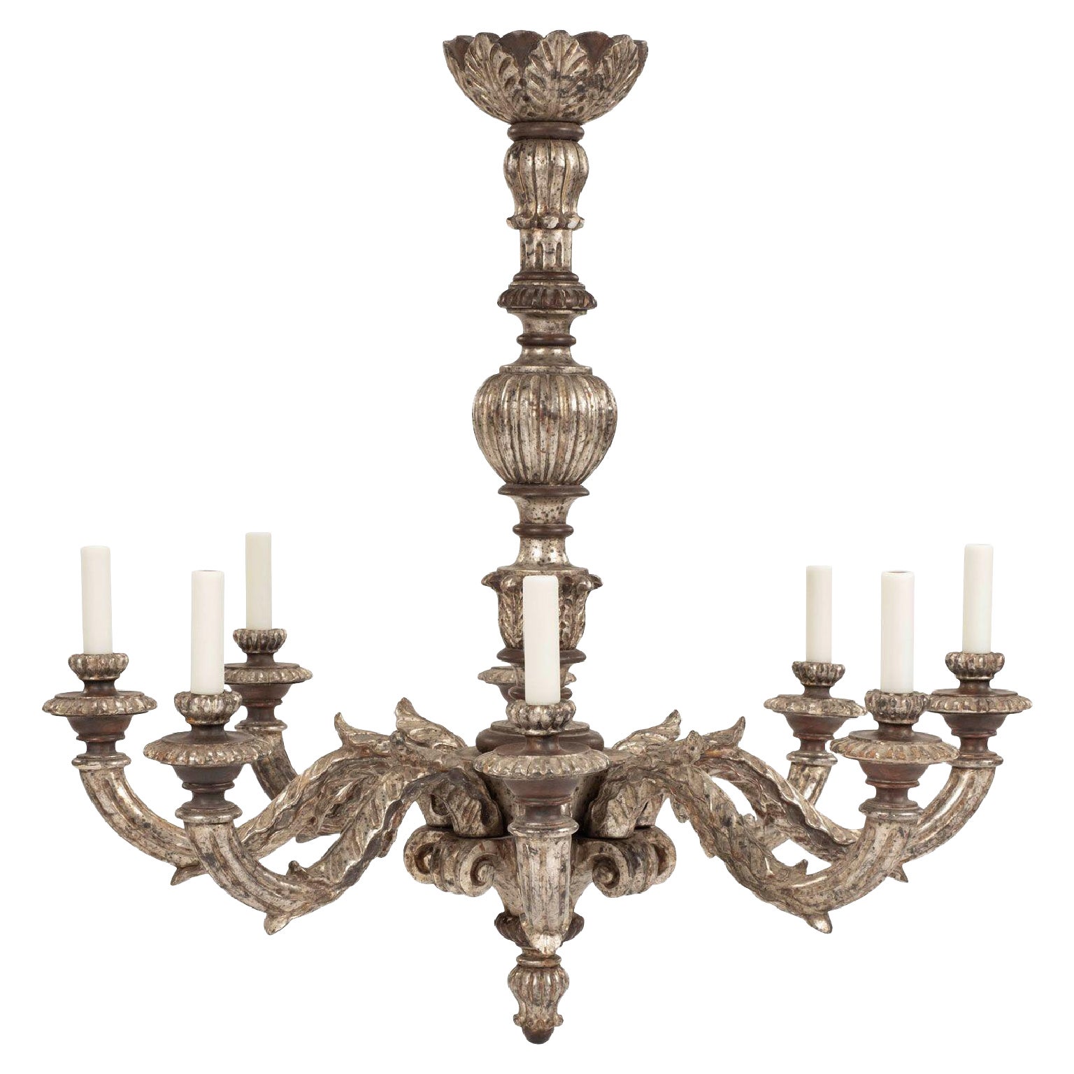Large Hand-Carved Silver Gilt Chandelier For Sale