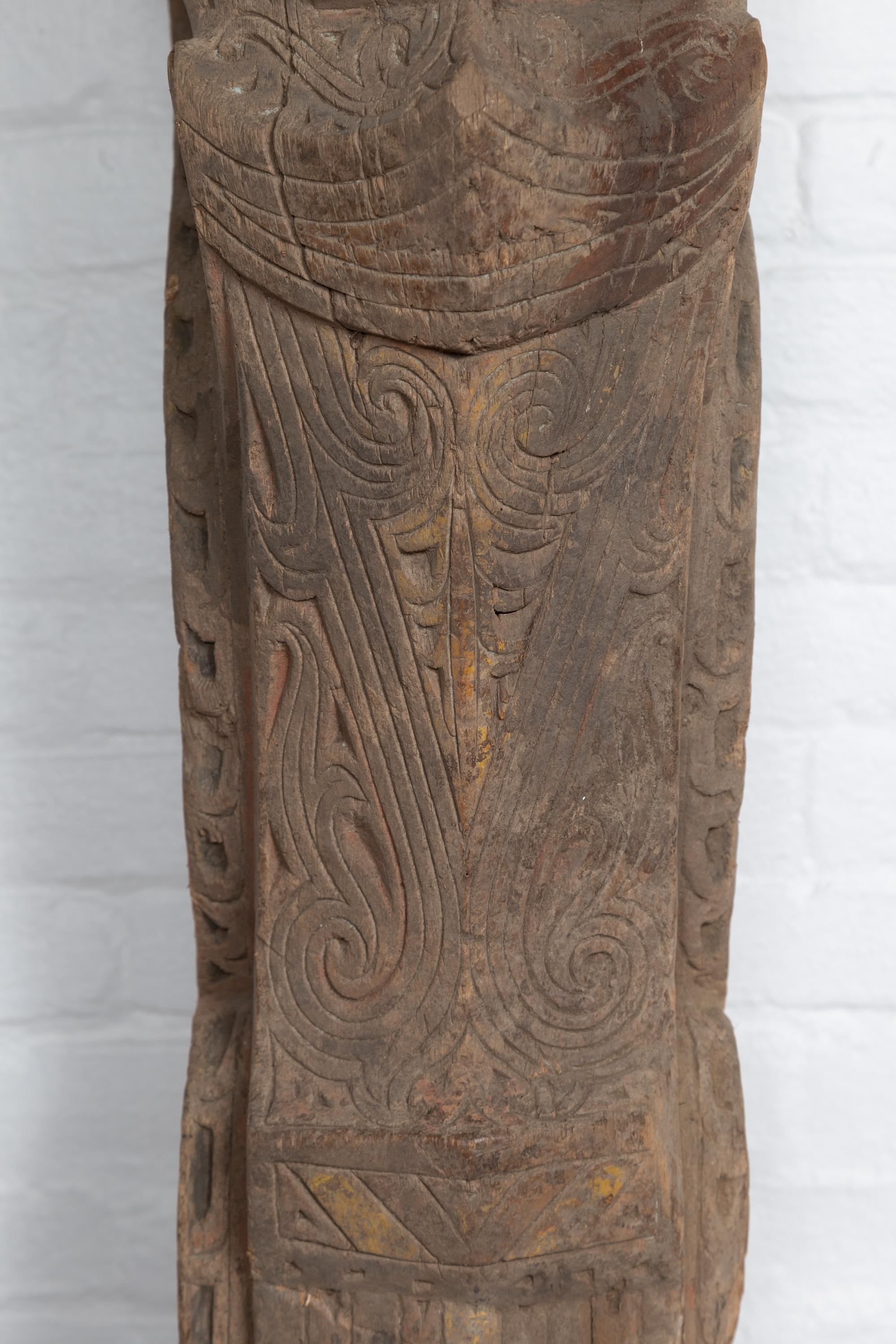 Large Hand Carved Singa Singa Tribal Carving from the Batak People in Sumatra In Fair Condition For Sale In Yonkers, NY