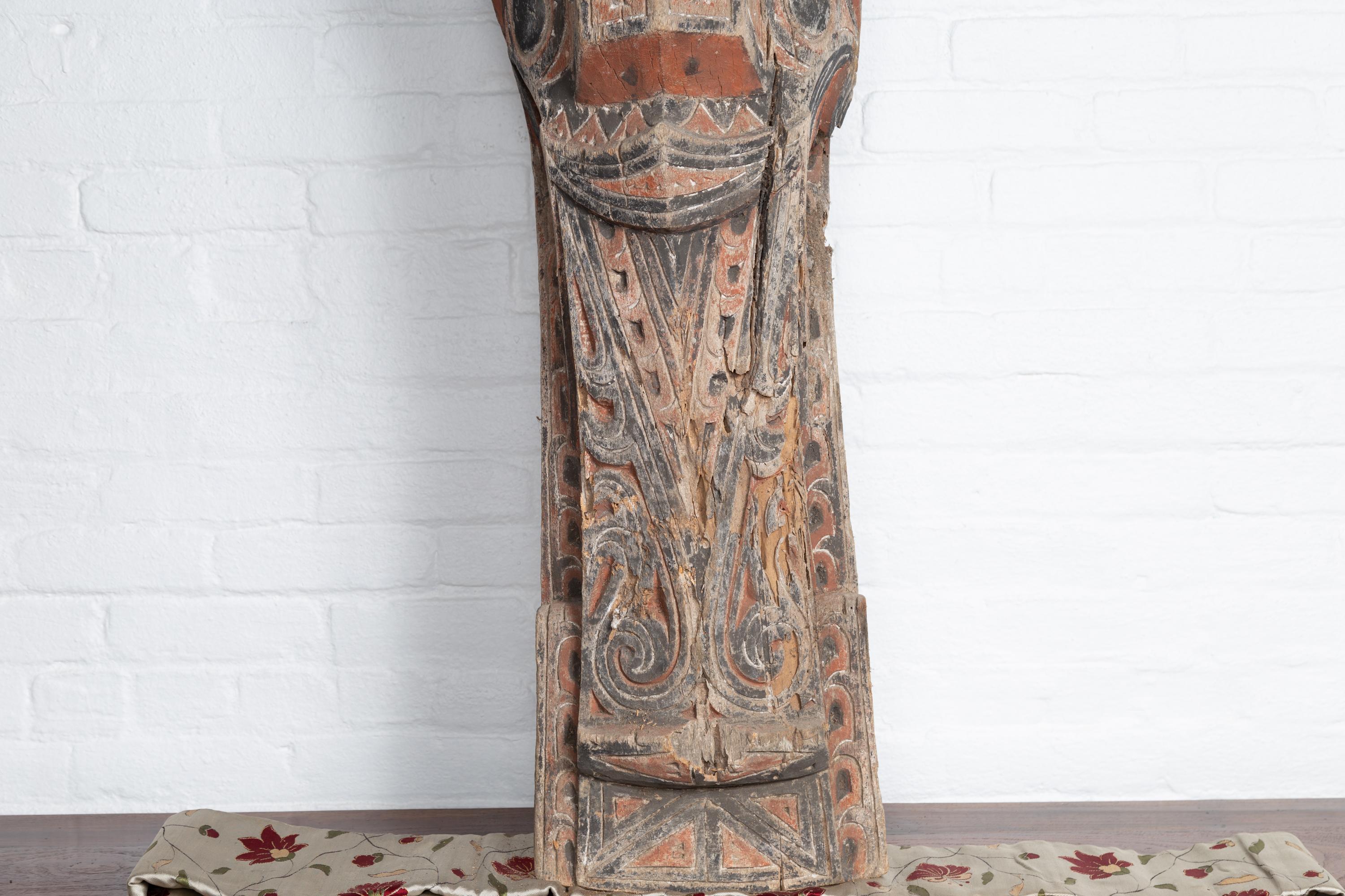 Large Hand Carved Singa Singa Tribal Carving from the Batak People, Sumatra In Fair Condition In Yonkers, NY