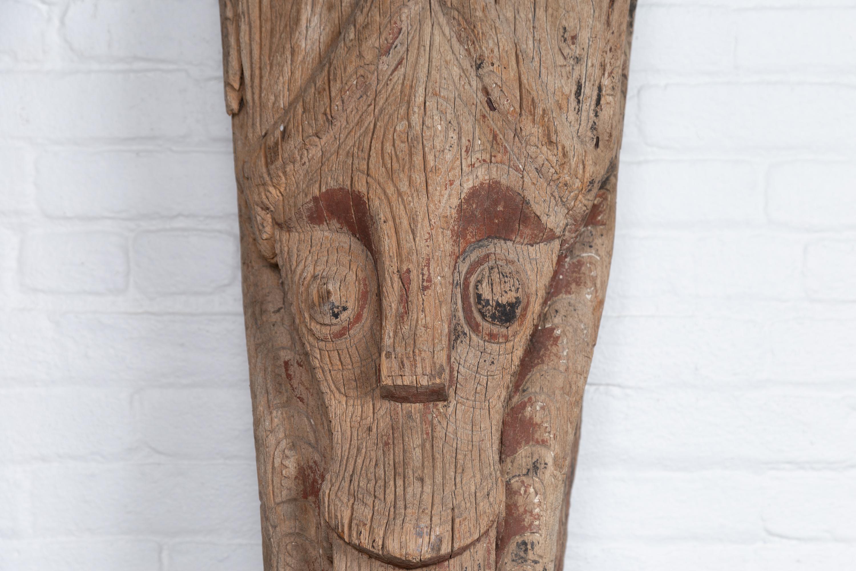 Large Hand Carved Singa Singa Tribal Carving from the Batak People, Sumatra In Fair Condition For Sale In Yonkers, NY