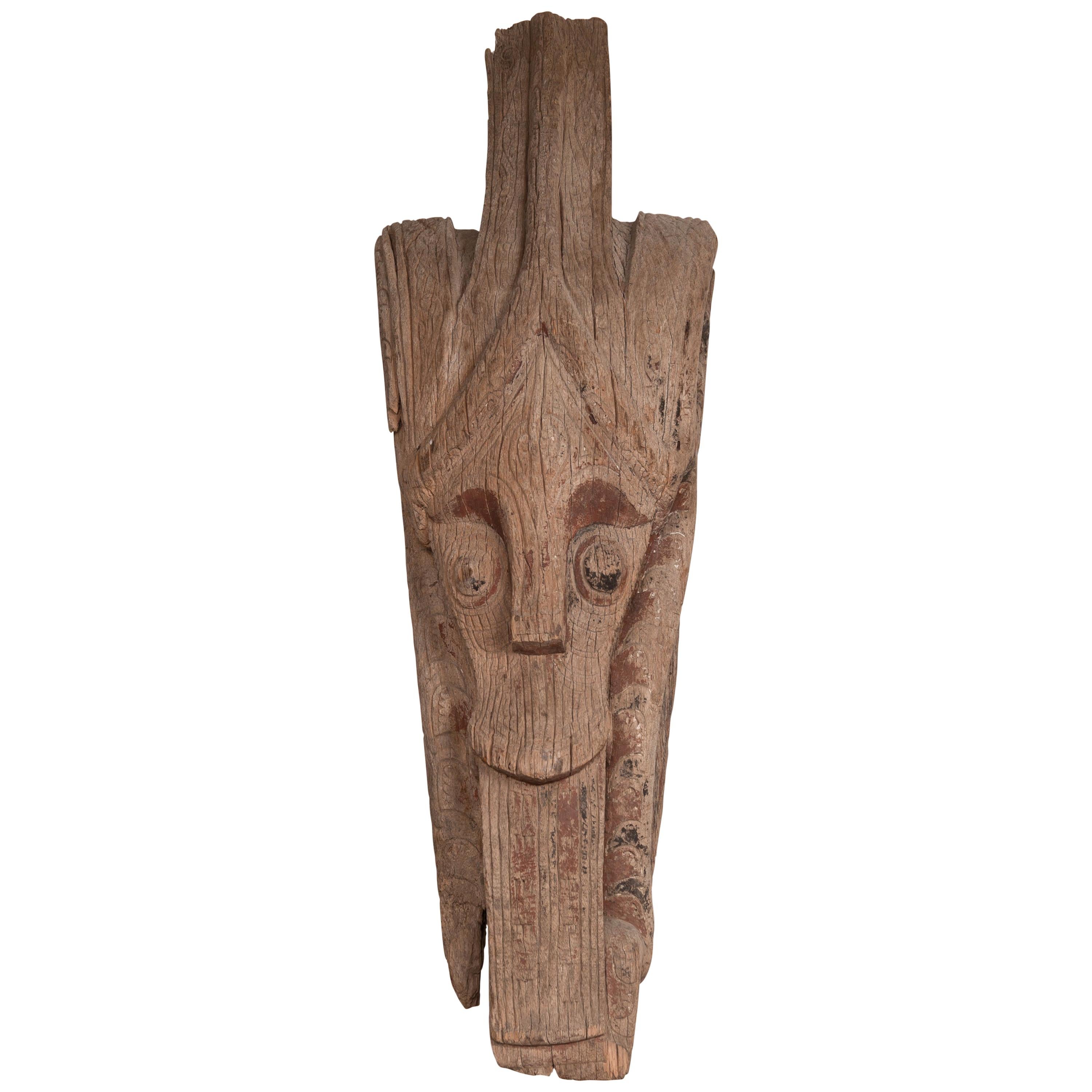 Escultura Tribal Batak Singa Tallada a Mano, Sumatra, Acento Decorativo Antiguo