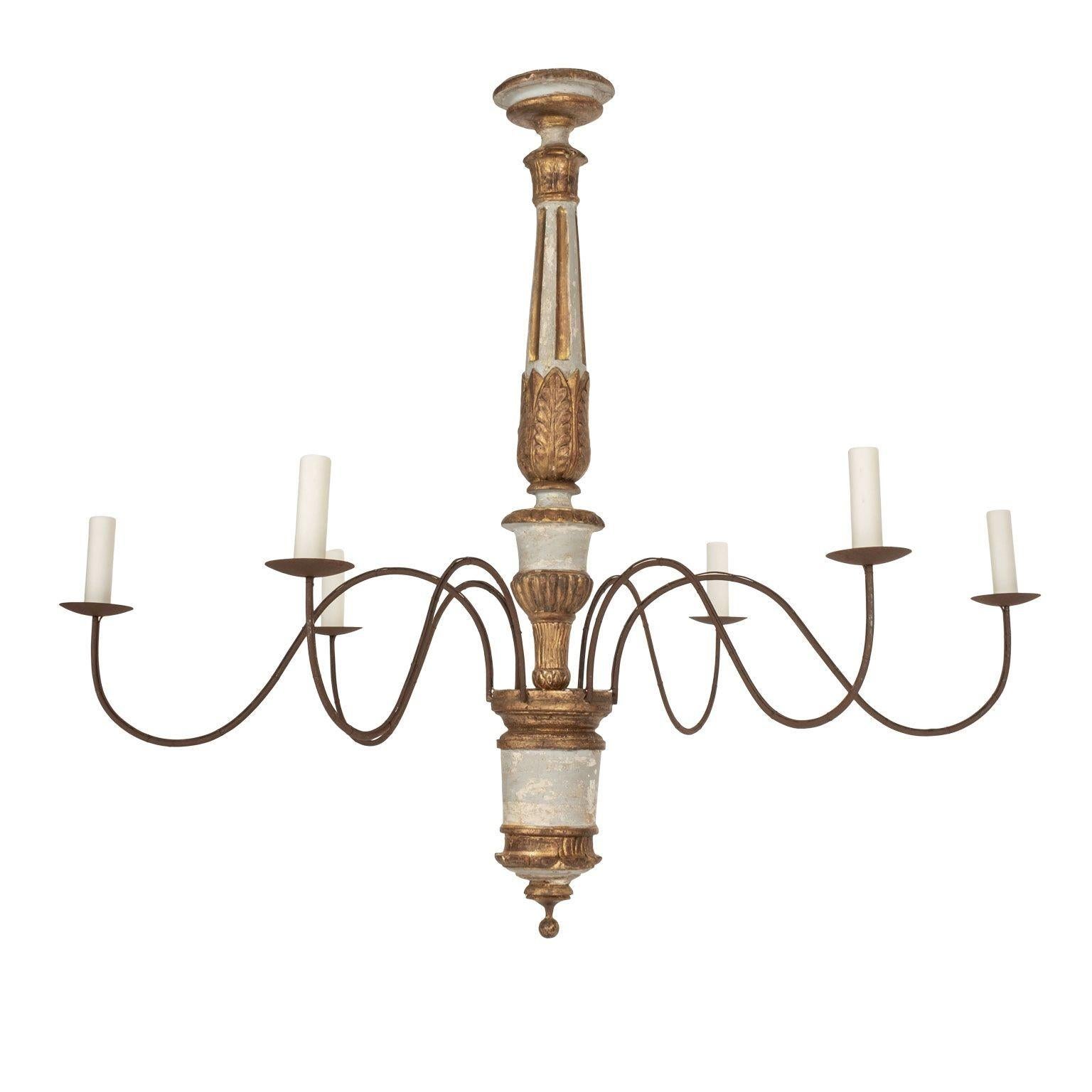 American Large Hand-Carved Six-Arm Italian Chandelier For Sale