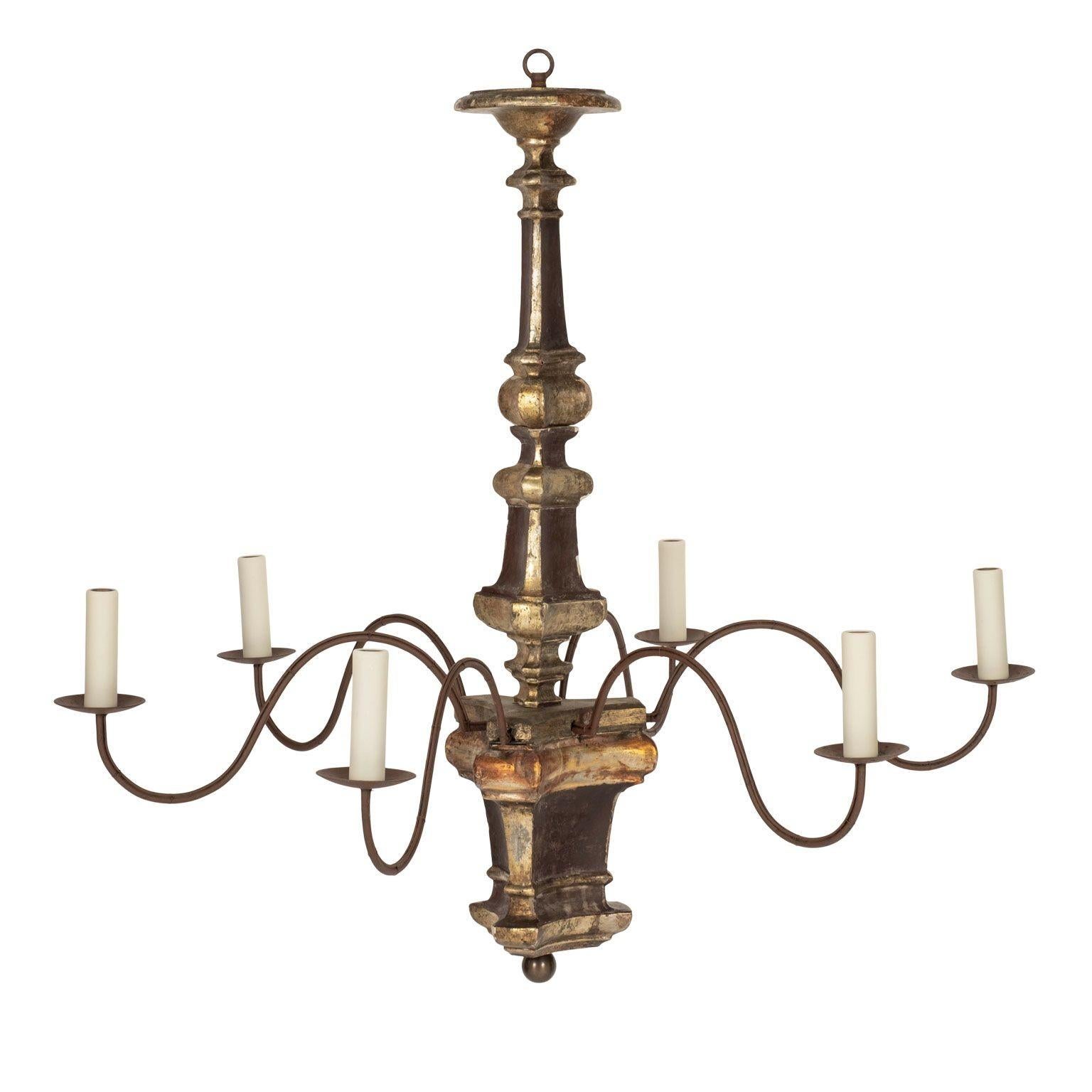 Contemporary Large Hand-Carved Six-Arm Italian Chandelier