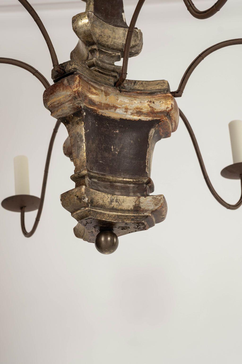 Steel Large Hand-Carved Six-Arm Italian Chandelier