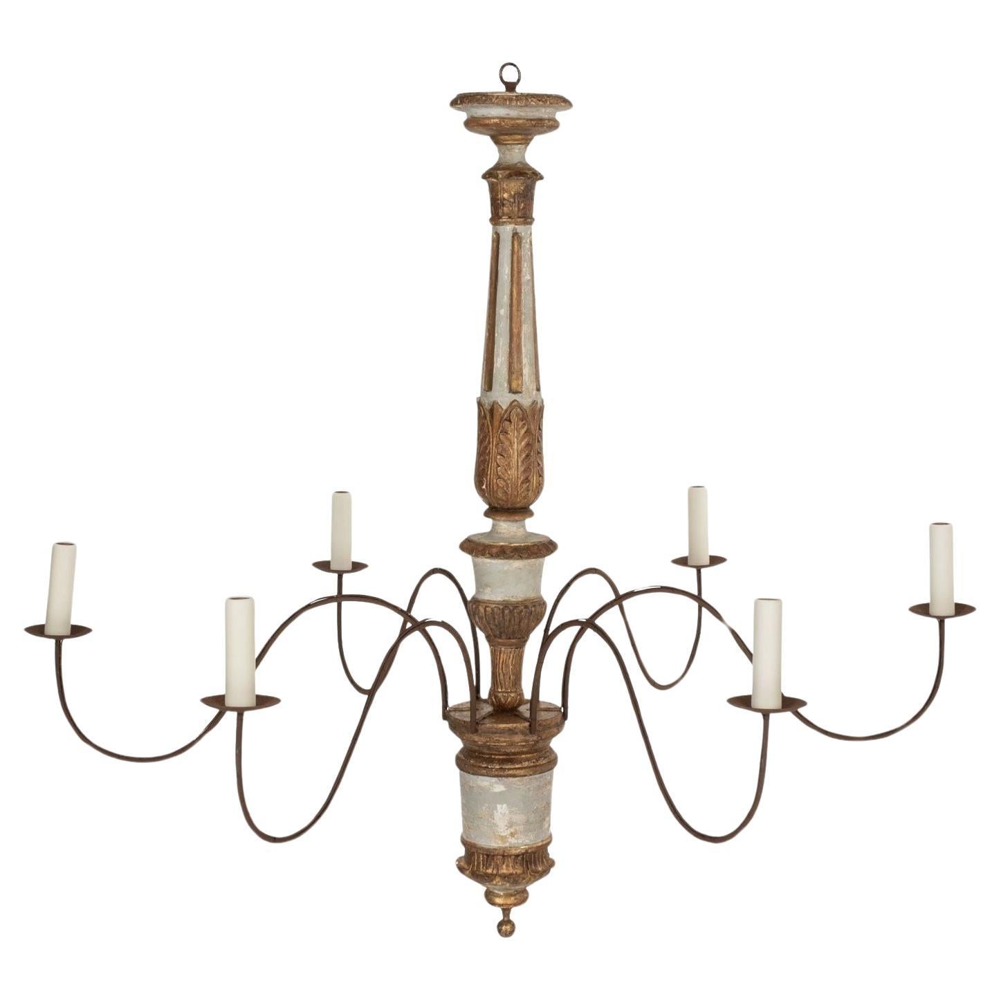 Large Hand-Carved Six-Arm Italian Chandelier For Sale