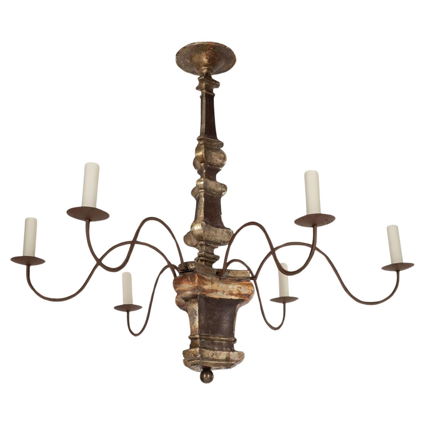 Large Hand-Carved Six-Arm Italian Chandelier