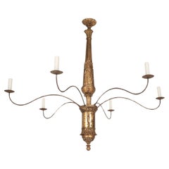 Large Hand-Carved Six-Arm Italian Giltwood Chandelier