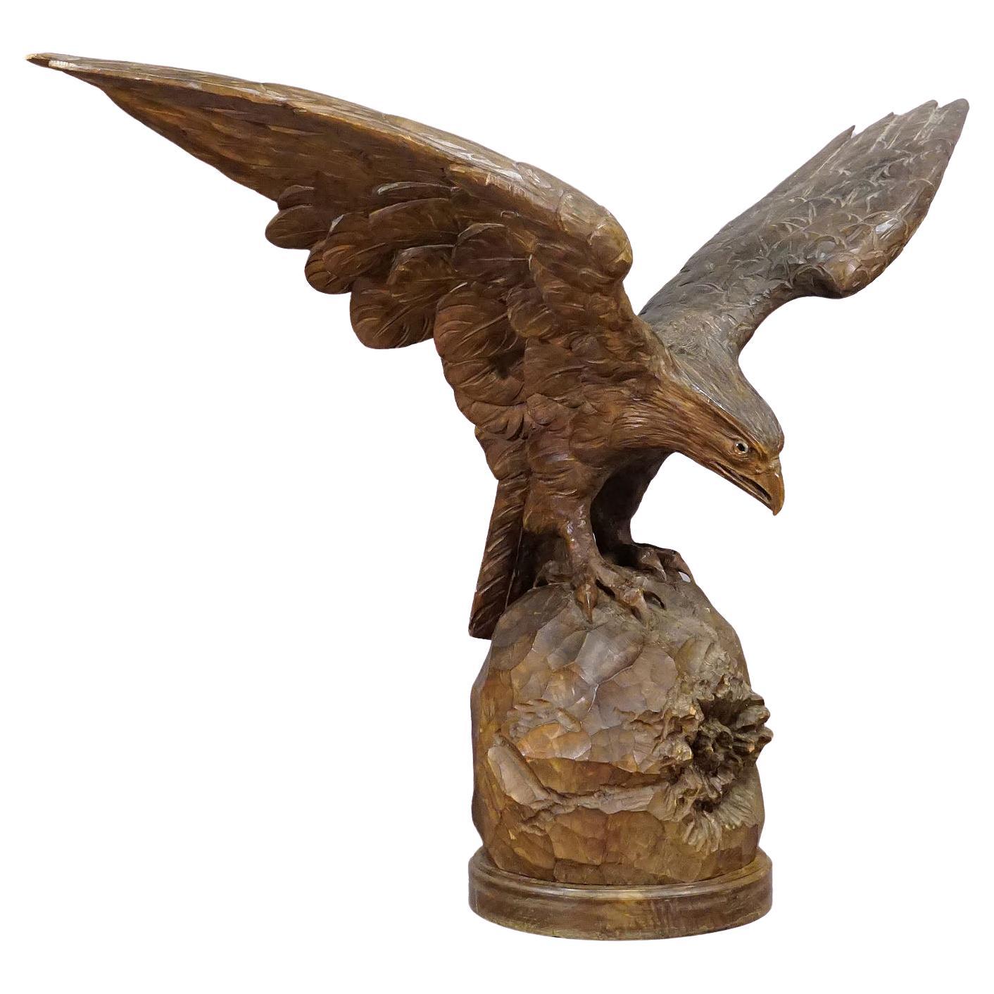 Large Hand-Carved Statue of an Eagle, Black Forest ca. 1900