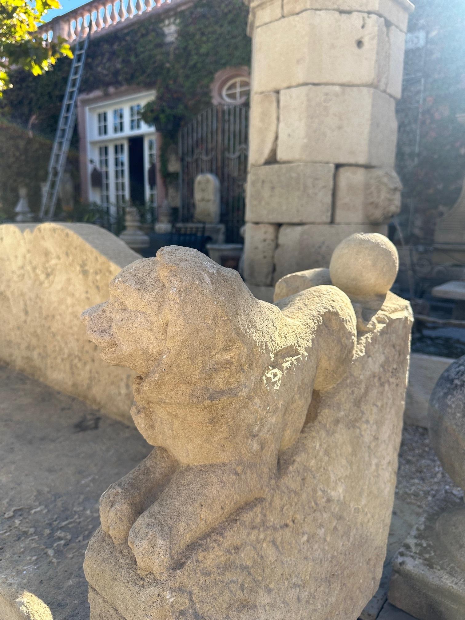 Large Hand Carved Stone Rustic Chateau Garden Bench Regal Outdoor Seat Antique For Sale 7