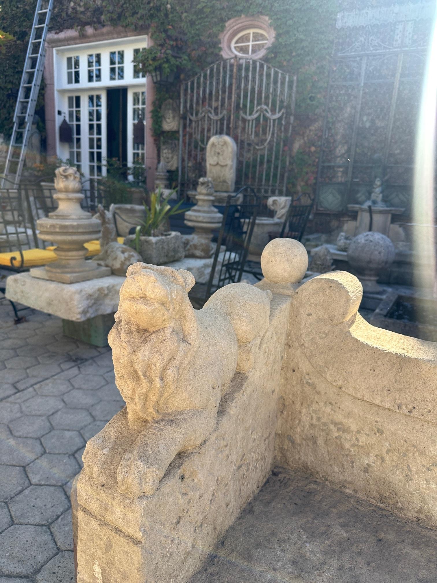 Large Hand Carved Stone Rustic Chateau Garden Bench Regal Outdoor Seat Antique For Sale 10