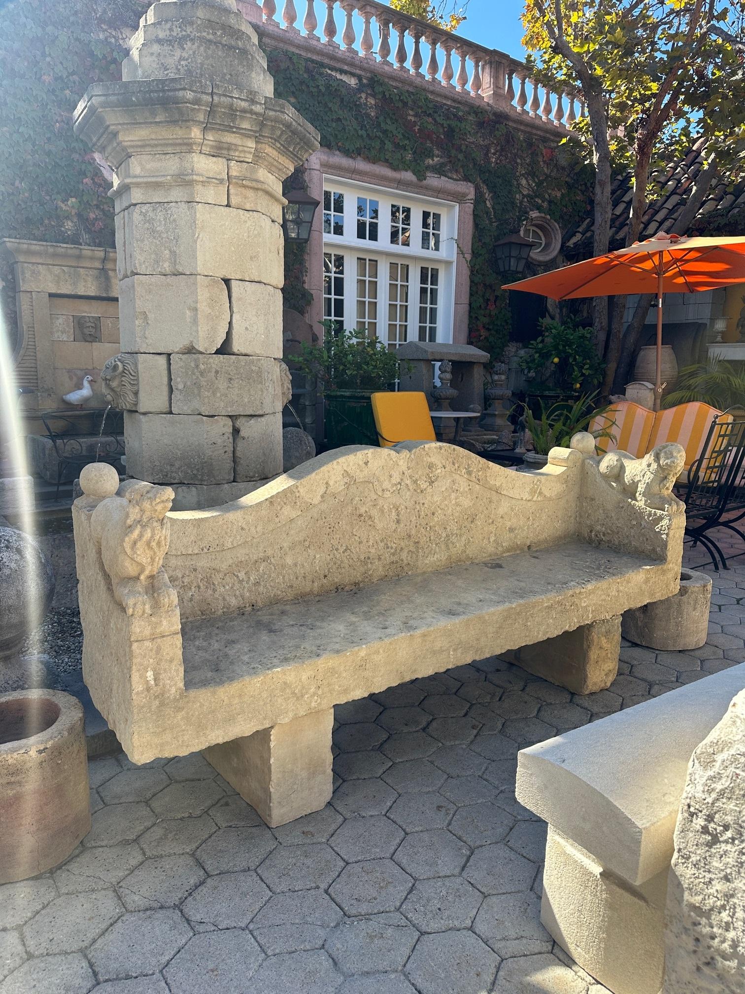 Large Hand Carved Stone Rustic Chateau Garden Bench Regal Outdoor Seat Antique For Sale 1